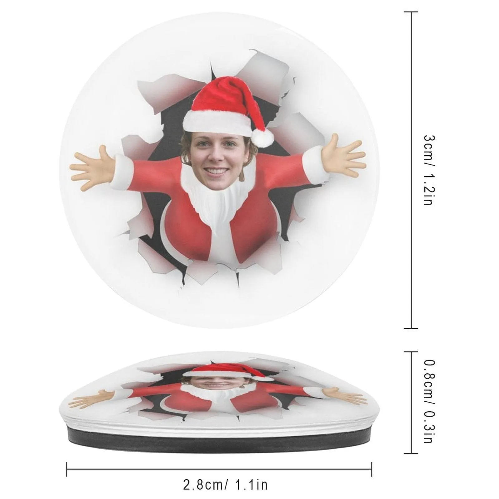 Custom Face Christmas Red Hat Refrigerator Magnetic and Glass Sticker Round Shape Waterproof Personalized Fridge Magnets Beautiful Decorative Home Kitchen Magnet