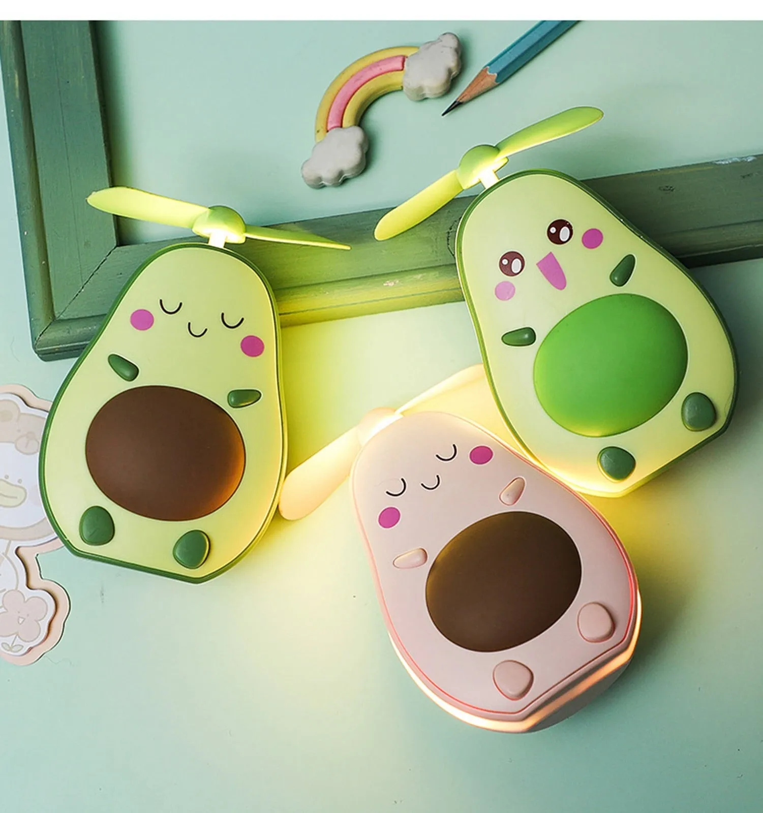 Cute Led Light Makeup Hand Mirror Travel Fan