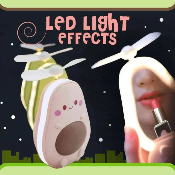 Cute Led Light Makeup Hand Mirror Travel Fan