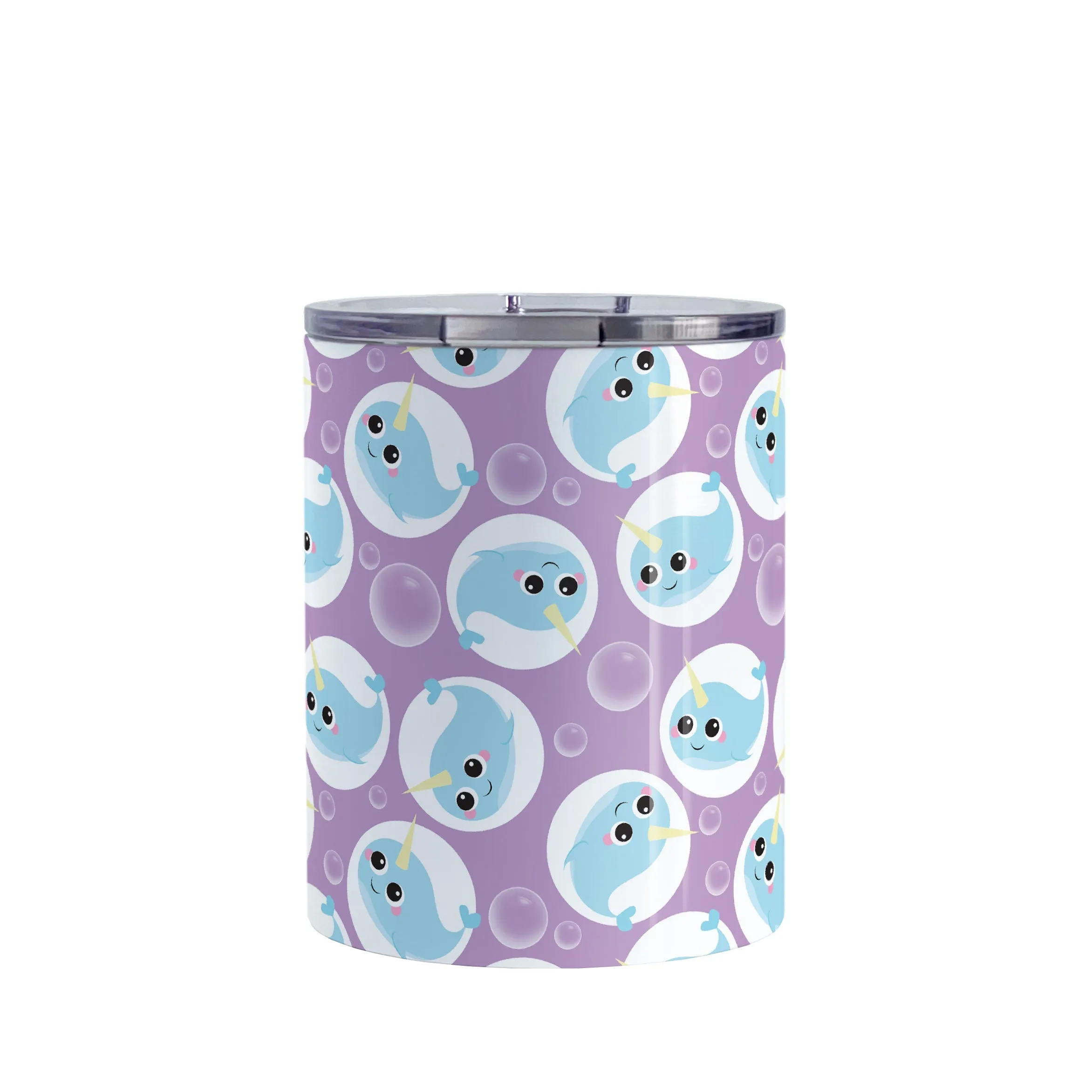 Cute Purple Narwhal Bubble Pattern Tumbler Cup