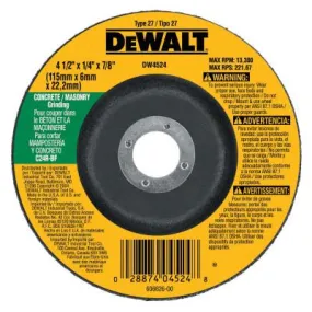 DeWalt® Type 27 Depressed Center Wheels, 4 1/2", 7/8" Arbor, C24R Grit, Silicon Carbide, DW4524