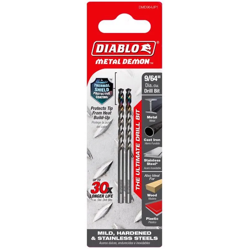 Diablo Metal Demon 9/64 in. X 2.8 in. L Metal Drill Bit 3-Flat Shank 1 pc