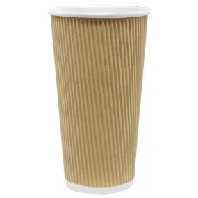 Disposable Coffee Cups - 20oz Ripple Paper Hot Cups - Kraft (90mm) - 500 ct