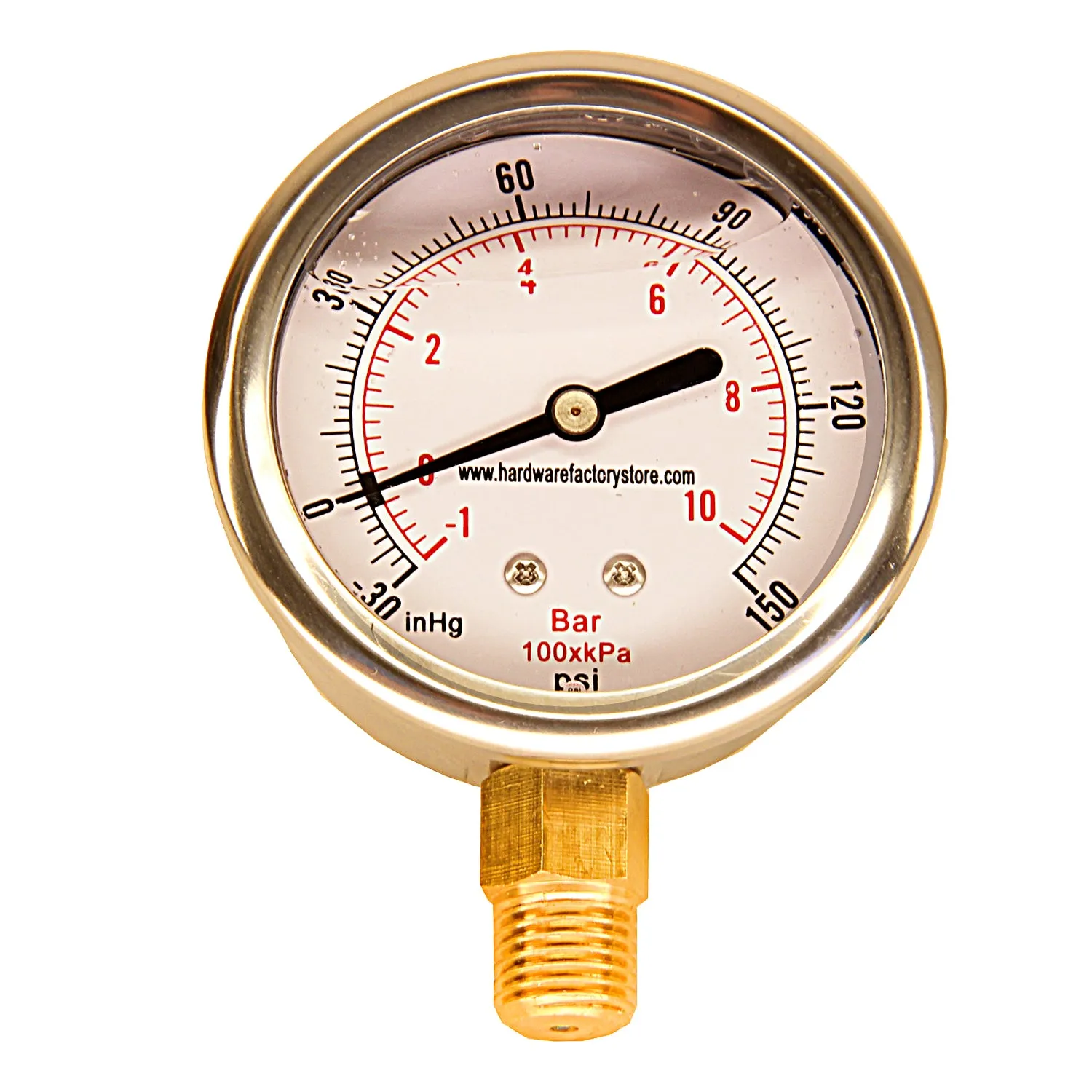 Dual Scale Vacuum Pressure Gauge, 2.5", -30 HG-150 PSI