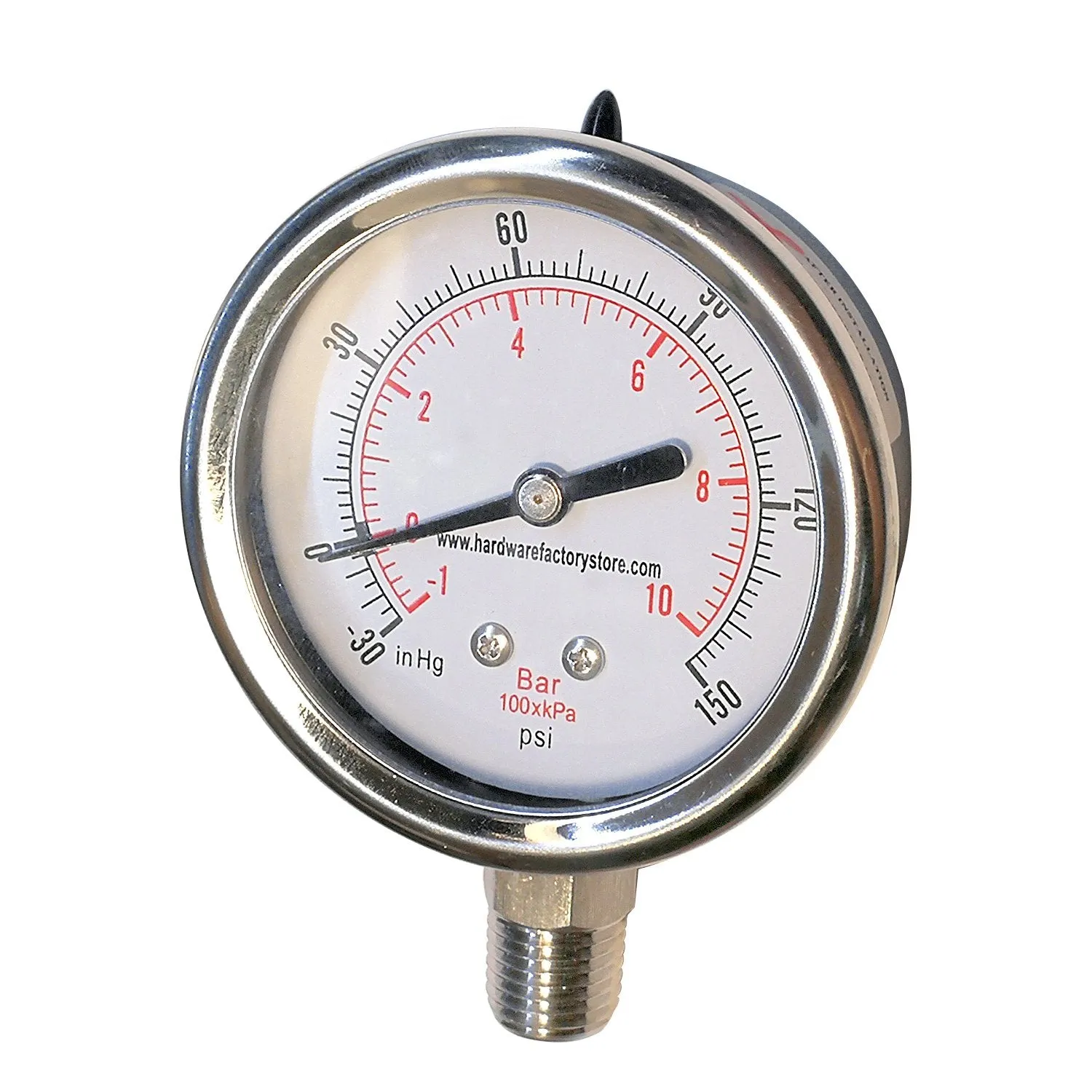 Dual Scale Vacuum Pressure Gauge, 2.5", -30 HG-150 PSI