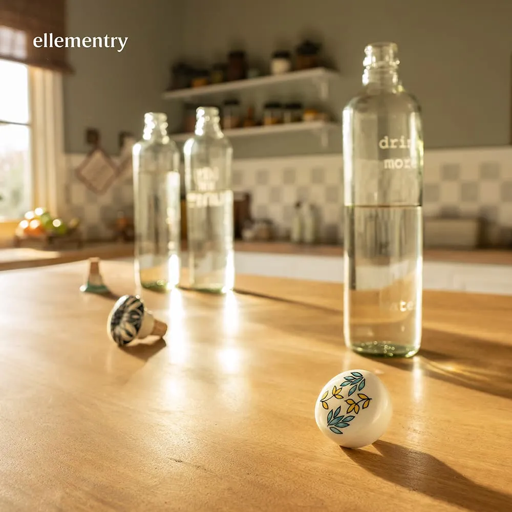 Ellementry Drink More Glass Bottle with Cork (750 ML)| Water and Milk Bottle for Fridge | Clear and Transparent Bottles for Home & Office | BPA Free | Stylish and Premium Wine Bottle- Set of 4