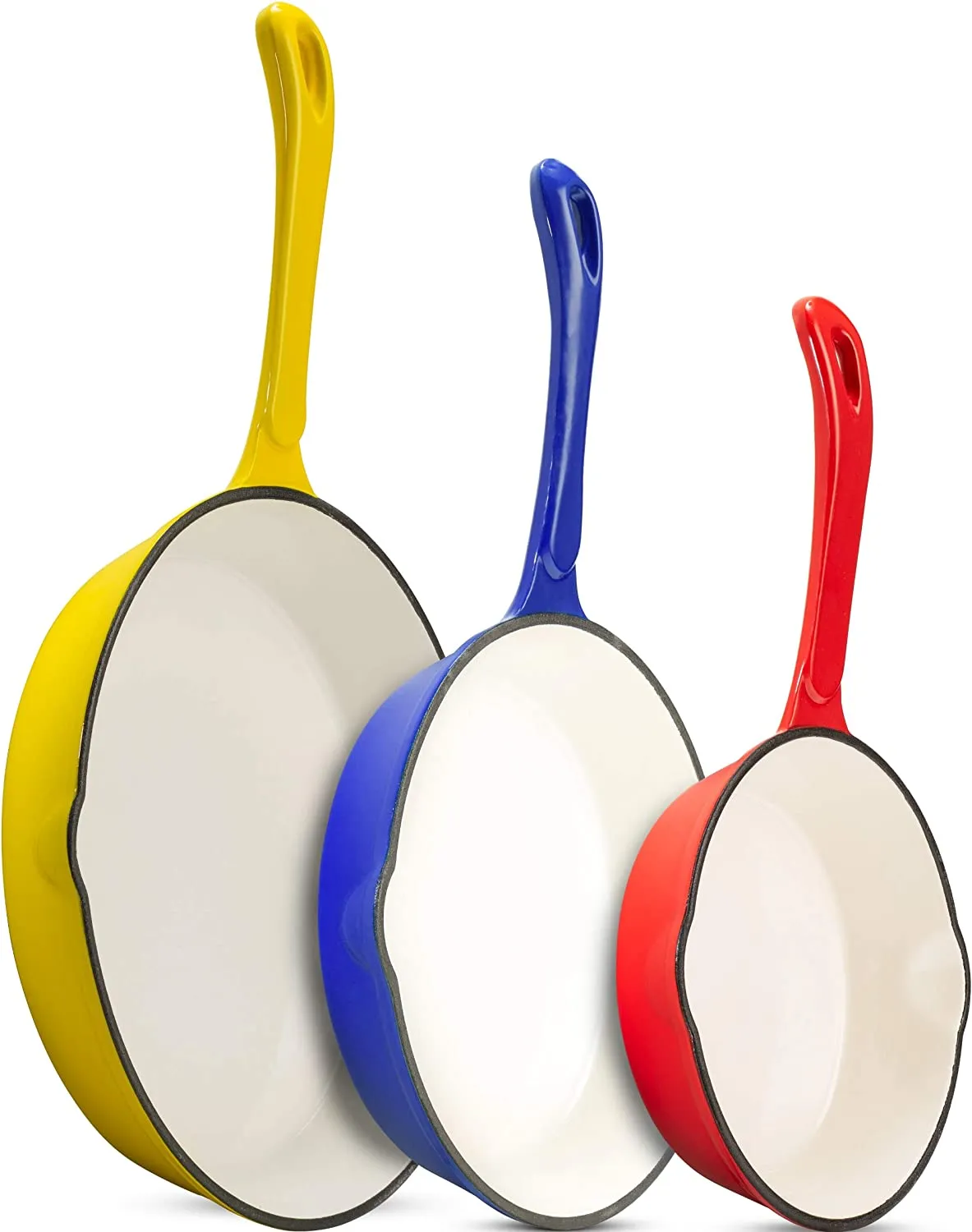 Enameled Cast Iron Skillet, Set of 3 (7-inch, 8.5-inch, 10-inch) - Multipurpose