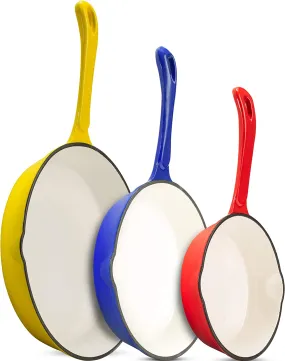 Enameled Cast Iron Skillet, Set of 3 (7-inch, 8.5-inch, 10-inch) - Multipurpose