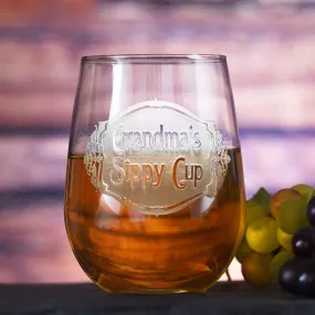 Engraved Grandma's Sippy Cup Stemless Wine Glass