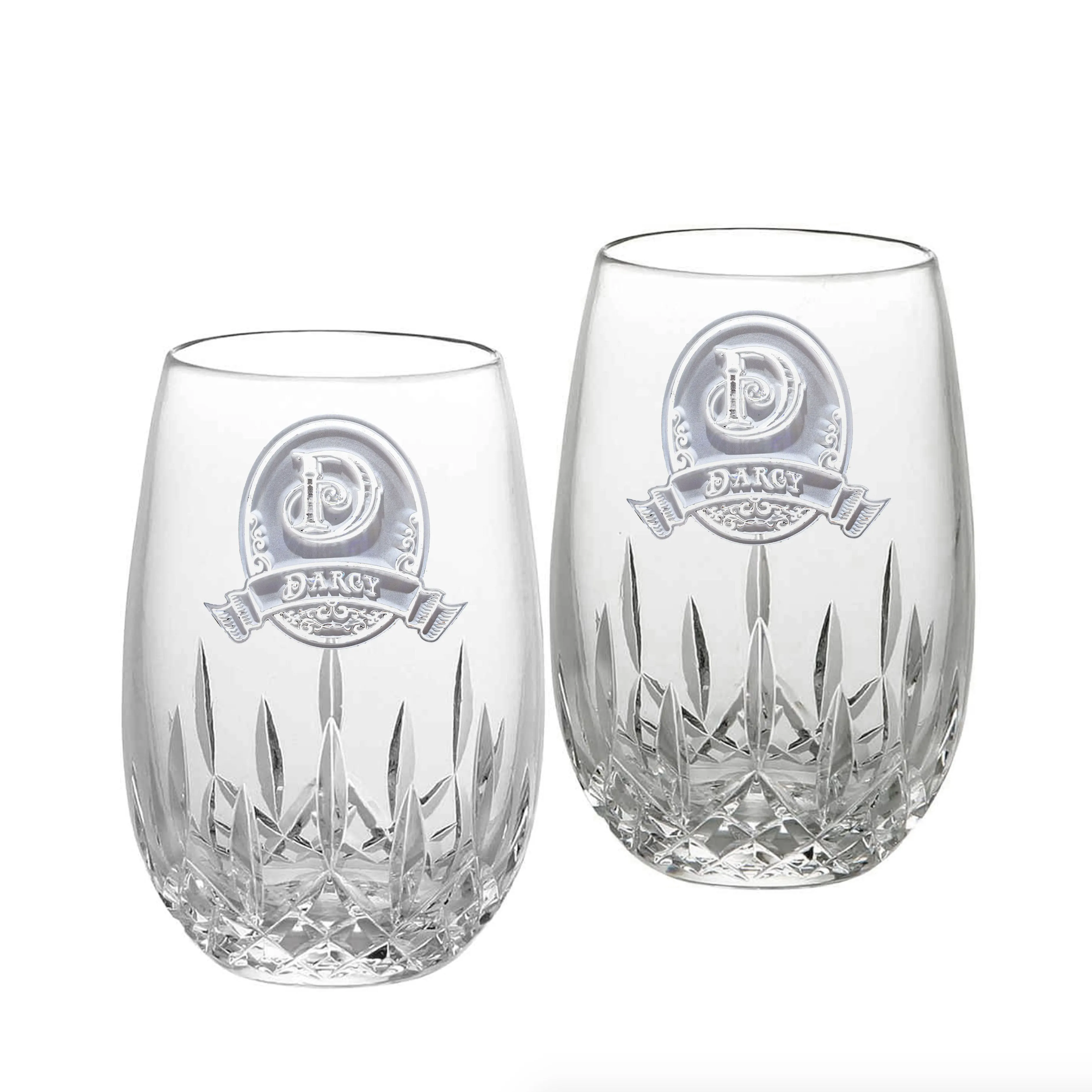 Engraved Waterford Stemless Wine Glass PAIR