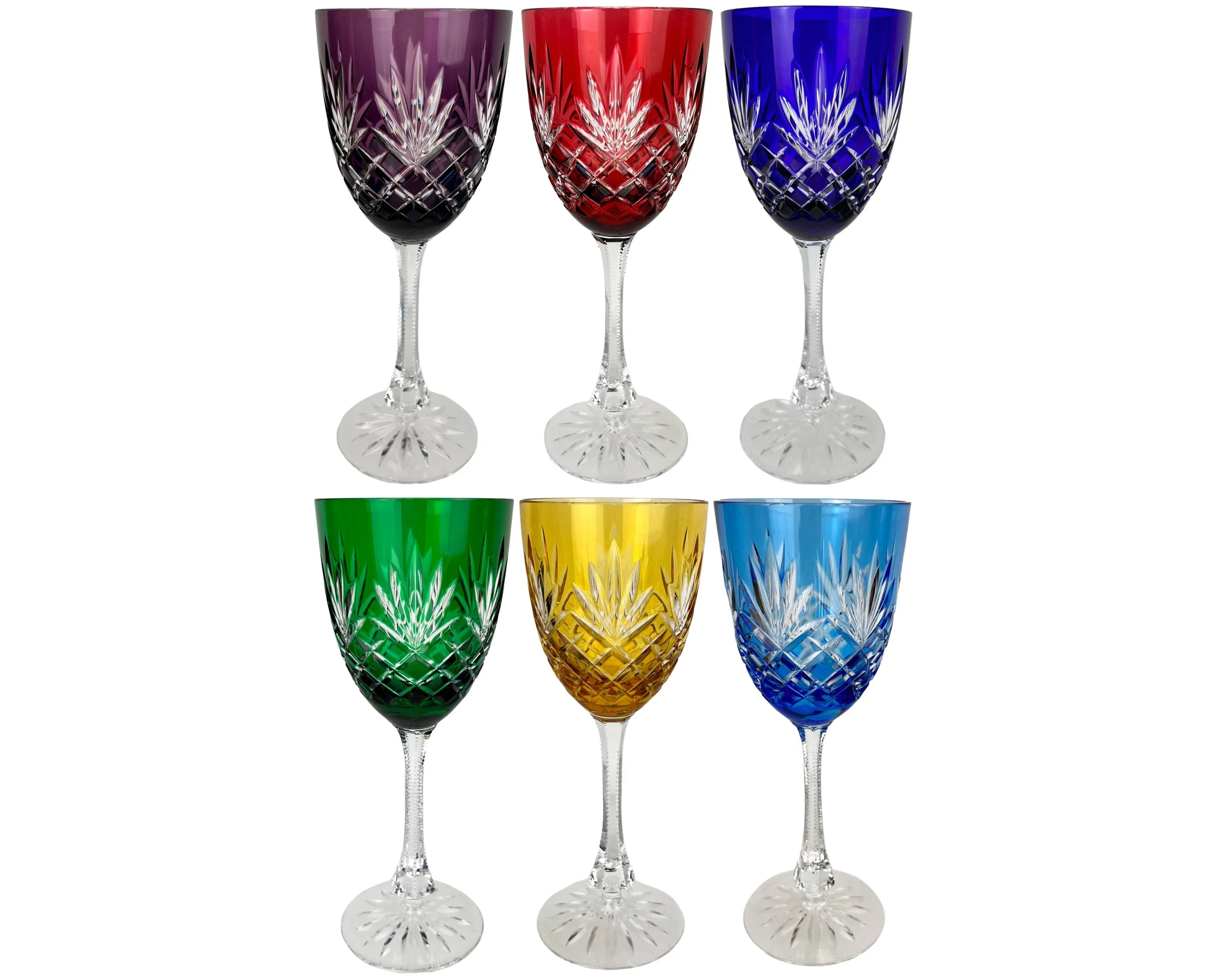 Faberge Imperial Odessa Water Goblet Stems Cut Crystal Glass Set of 6