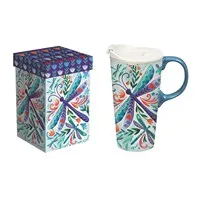 FLORAL DRAGONFLY Travel Coffee Mug