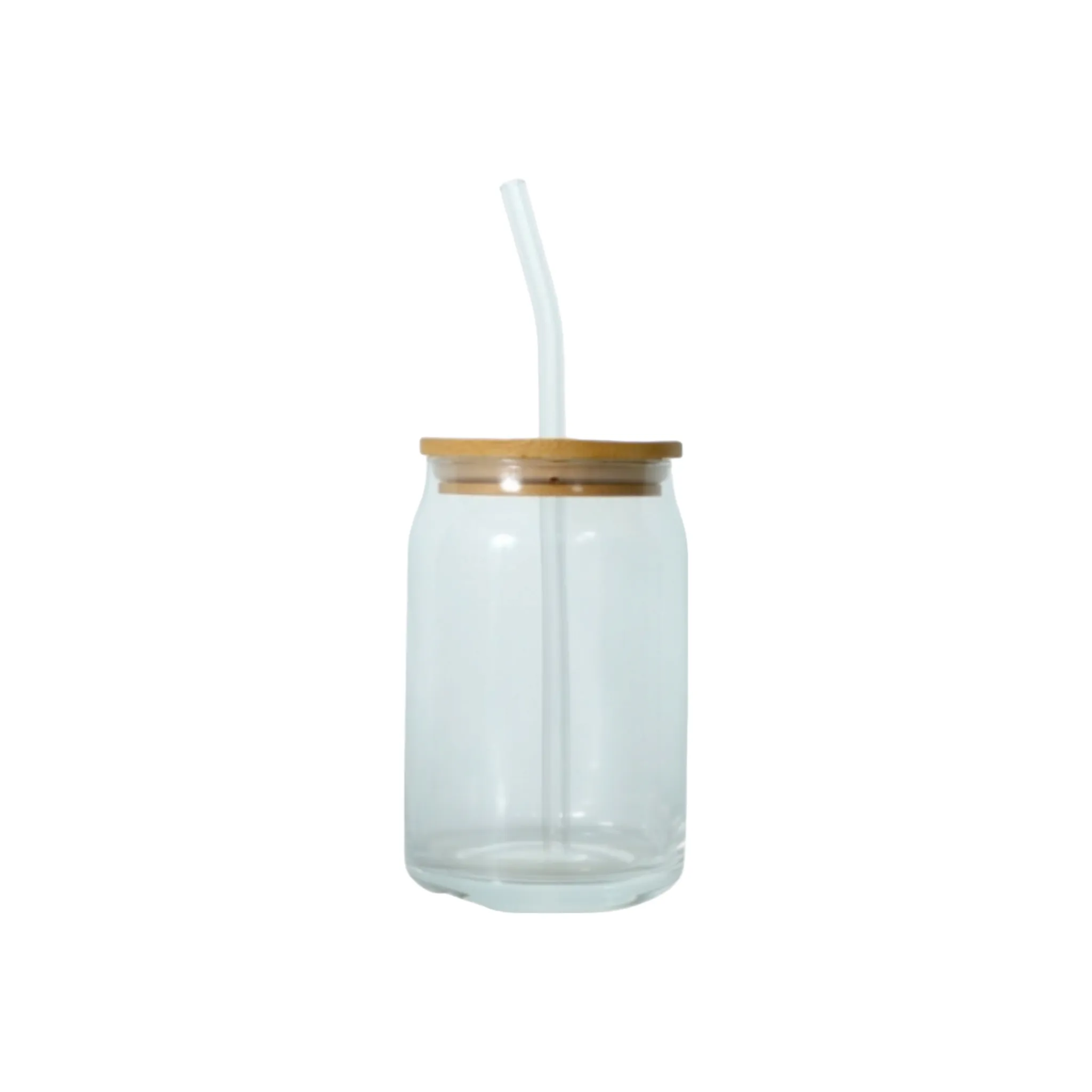 Glass Drinking Can Tumbler 420ml with Bamboo Lid & Curve Glass Straw