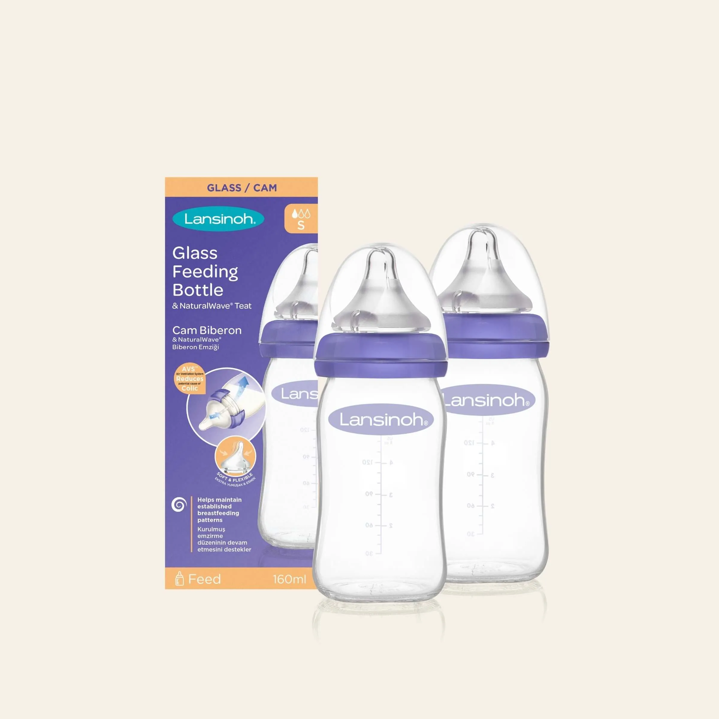 Glass Feeding Bottles 160ml with NaturalWave® Teat