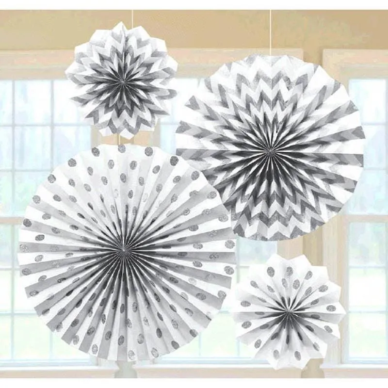 Glitter Paper Fans - White 4/pkg.