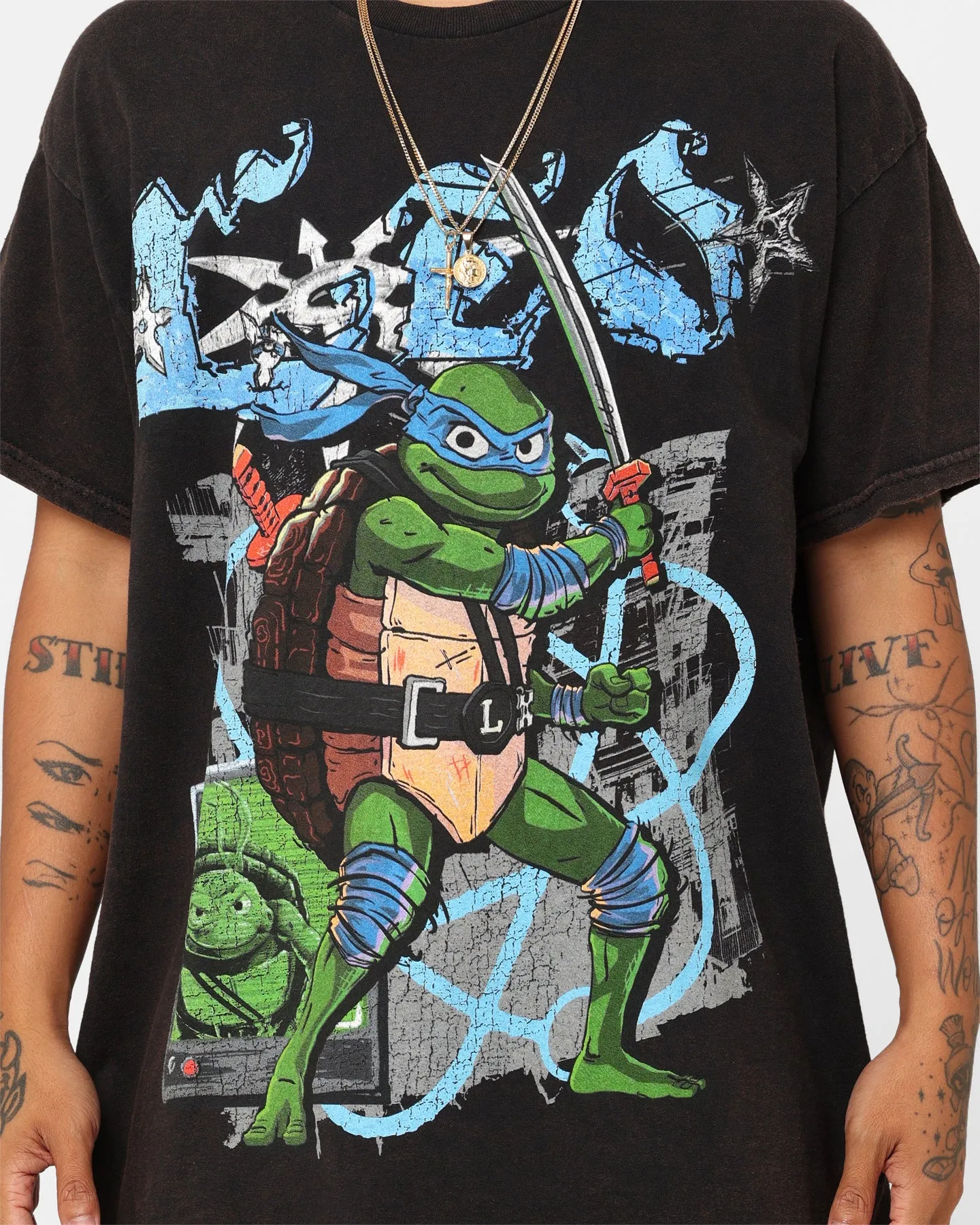 Goat Crew X Teenage Mutant Ninja Turtles Leonardo Vintage T-Shirt Black Wash