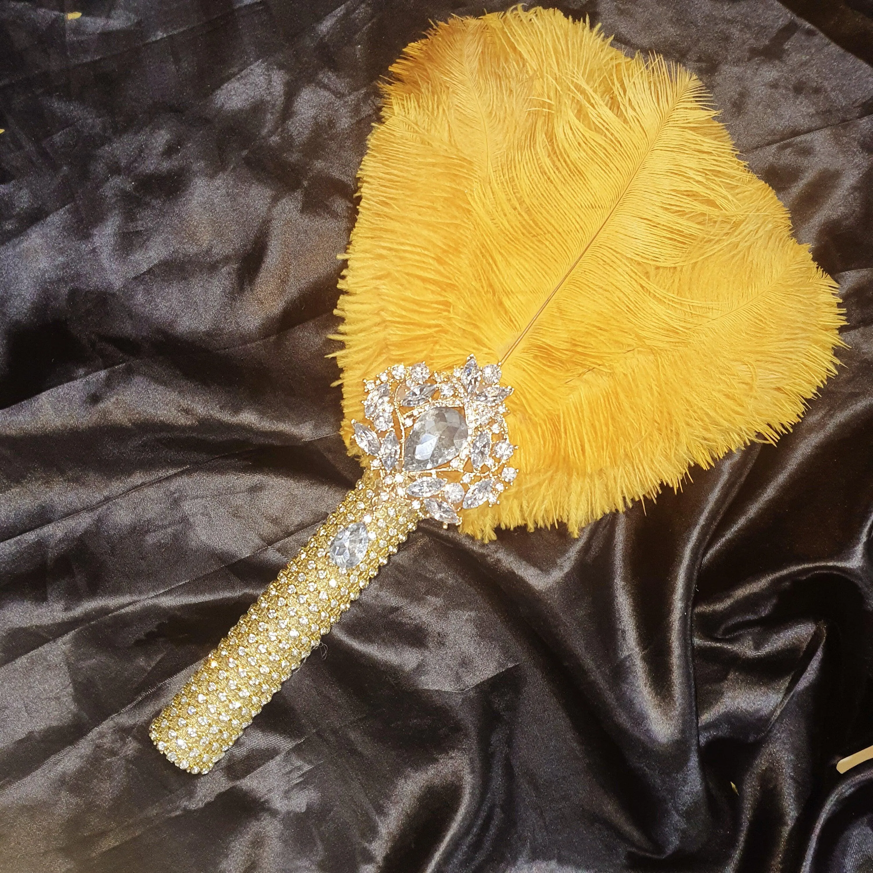 Gold Feather Fan bouquet, bridal fan, flower girl wand, Great Gatsby 1920's wedding - ANY COLOUR by Crystal wedding uk