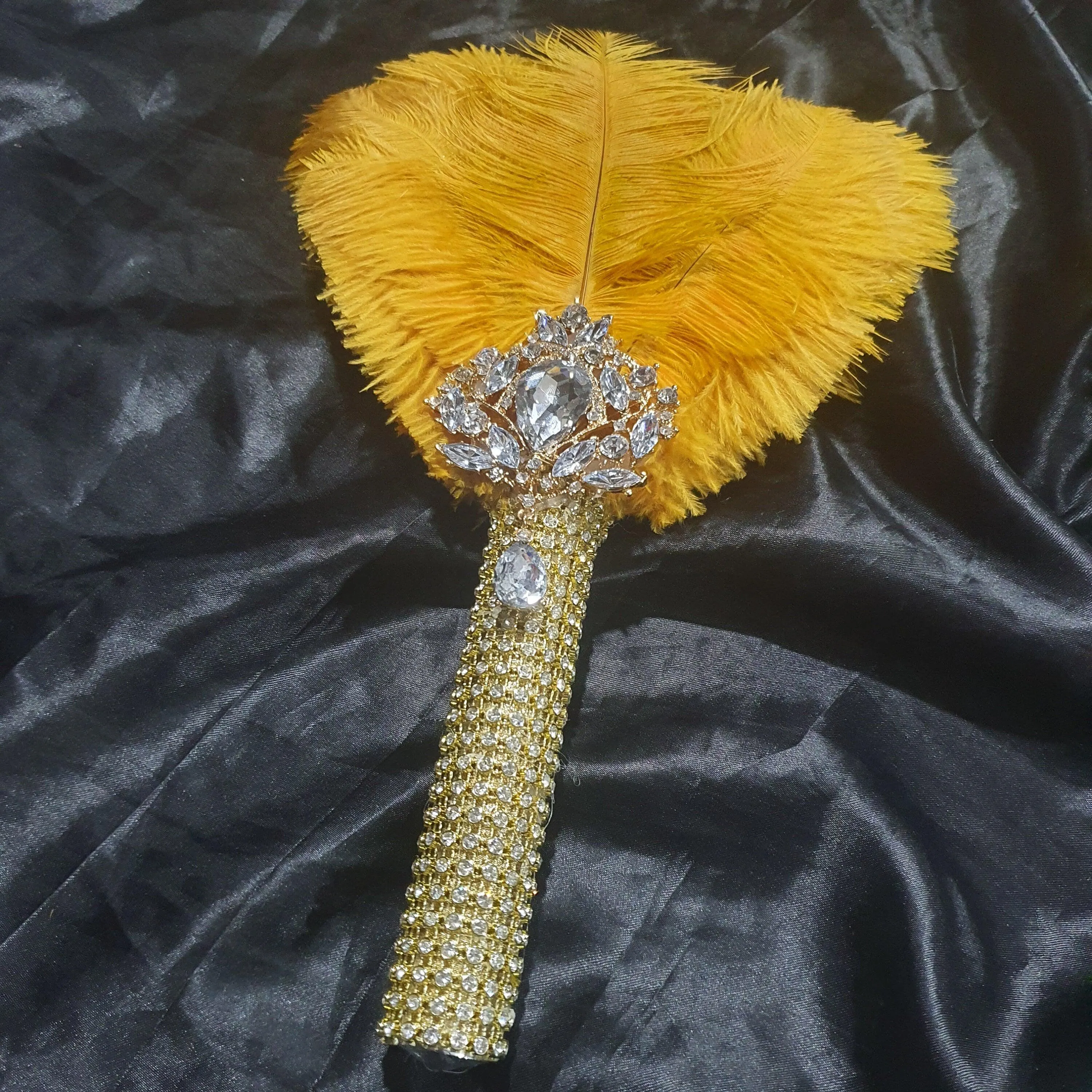 Gold Feather Fan bouquet, bridal fan, flower girl wand, Great Gatsby 1920's wedding - ANY COLOUR by Crystal wedding uk