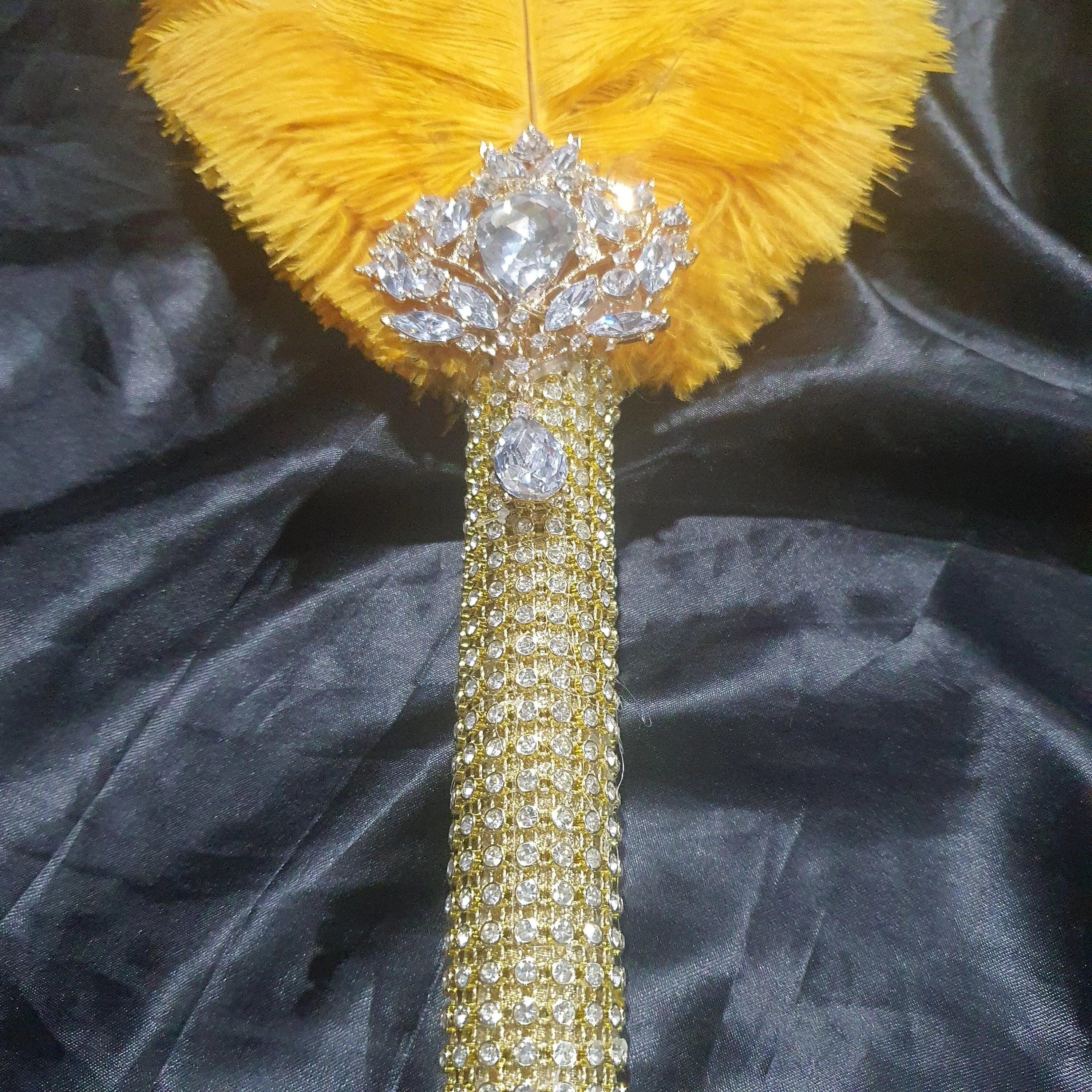 Gold Feather Fan bouquet, bridal fan, flower girl wand, Great Gatsby 1920's wedding - ANY COLOUR by Crystal wedding uk