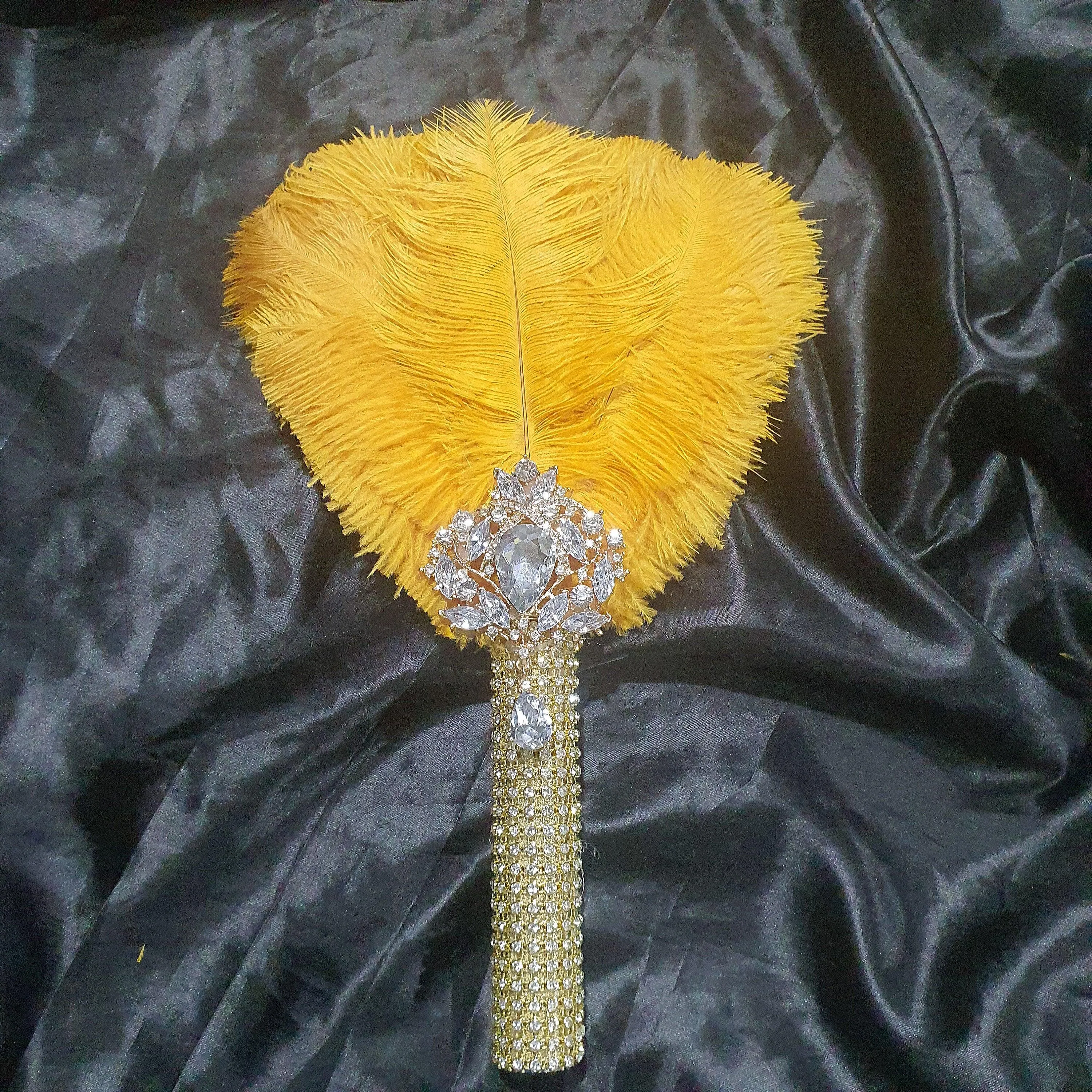 Gold Feather Fan bouquet, bridal fan, flower girl wand, Great Gatsby 1920's wedding - ANY COLOUR by Crystal wedding uk