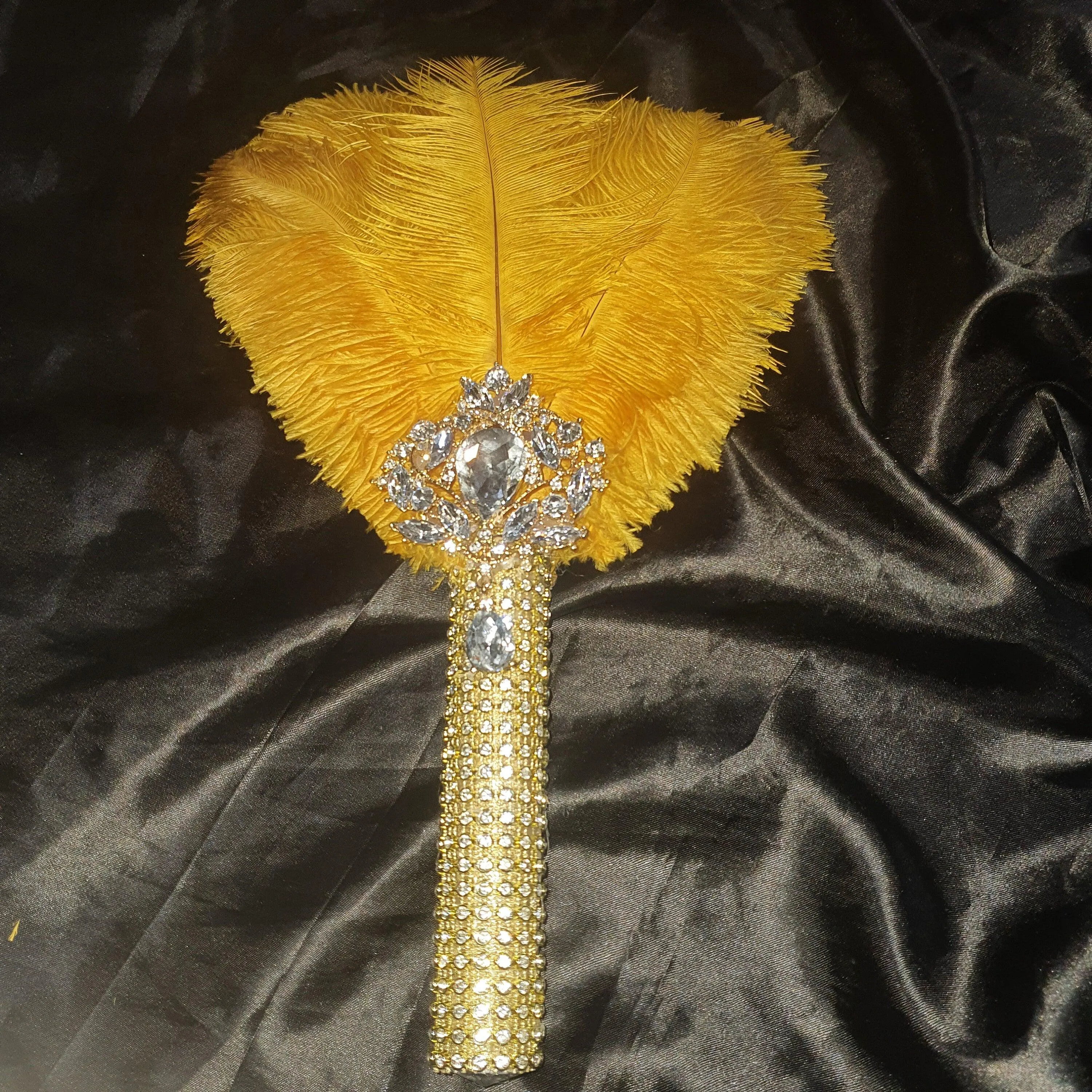 Gold Feather Fan bouquet, bridal fan, flower girl wand, Great Gatsby 1920's wedding - ANY COLOUR by Crystal wedding uk