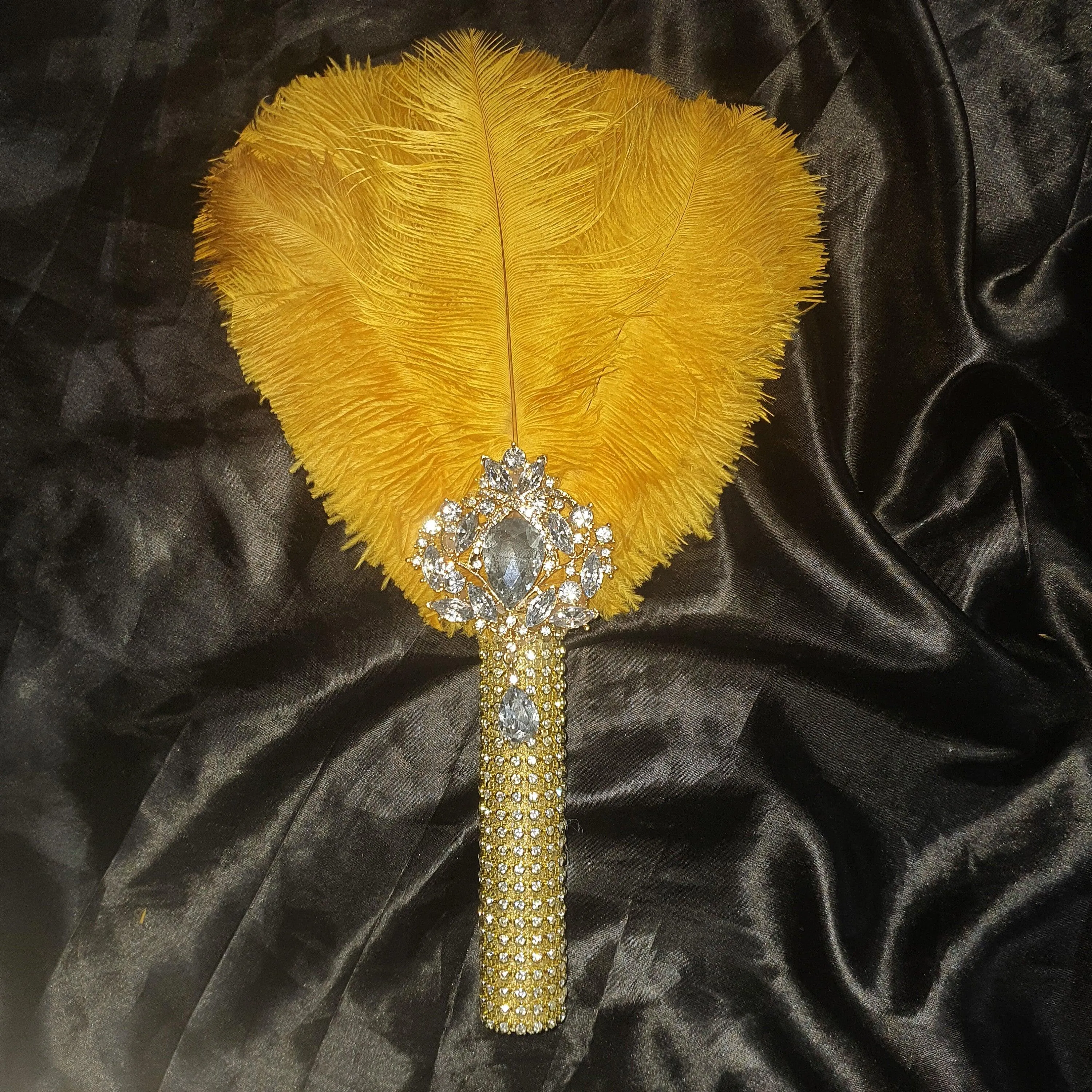 Gold Feather Fan bouquet, bridal fan, flower girl wand, Great Gatsby 1920's wedding - ANY COLOUR by Crystal wedding uk