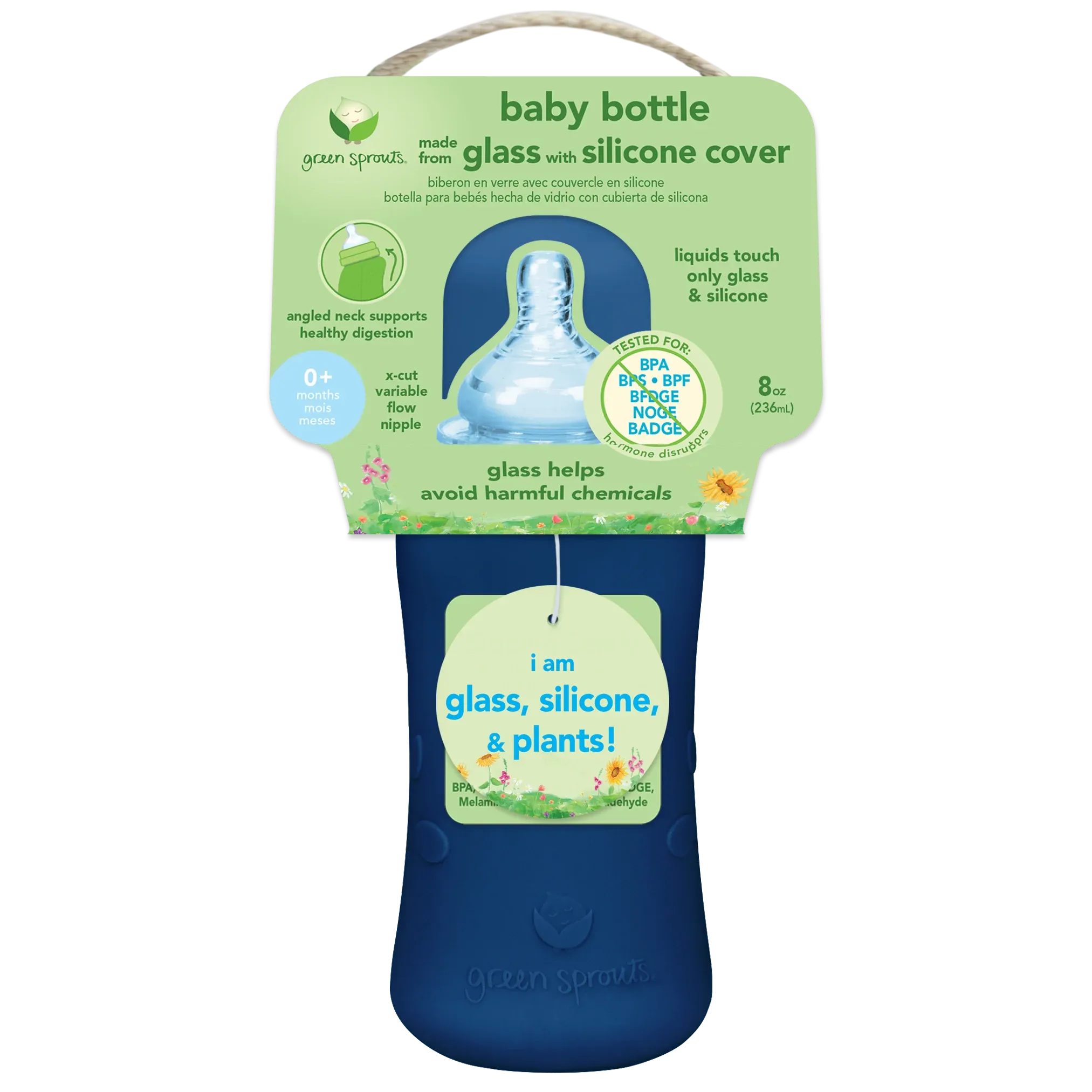 Green Sprouts | Glass Baby Bottle with Silicone Cover - 236ml