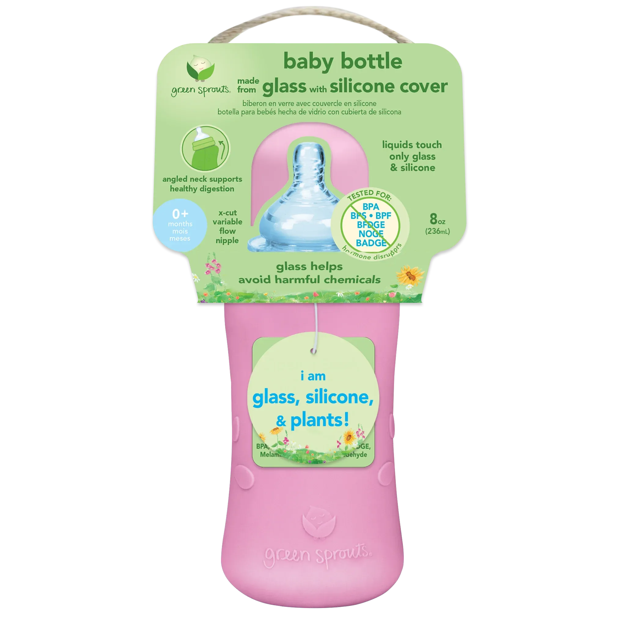 Green Sprouts | Glass Baby Bottle with Silicone Cover - 236ml