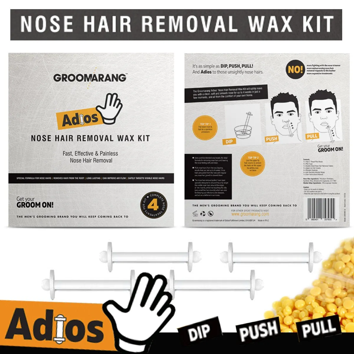 Groomarang Adios Nose Hair Removal Wax Kit & Optional Eyebrow Shaver