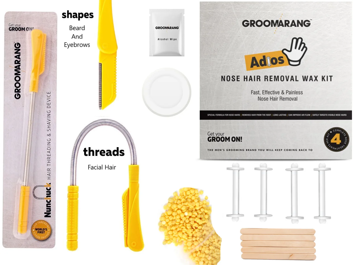 Groomarang Adios Nose Hair Removal Wax Kit & Optional Eyebrow Shaver