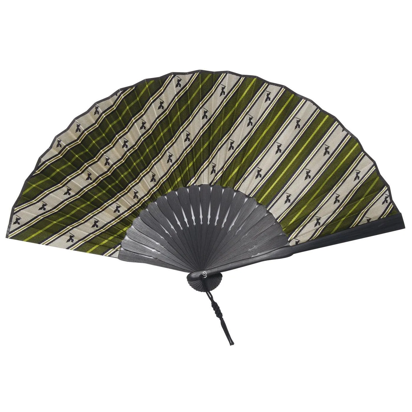 Hand Made Japanese Folding Fan -Striped Pattern Jacquard Woven Kyoto Silk & Bamboo Made in Japan