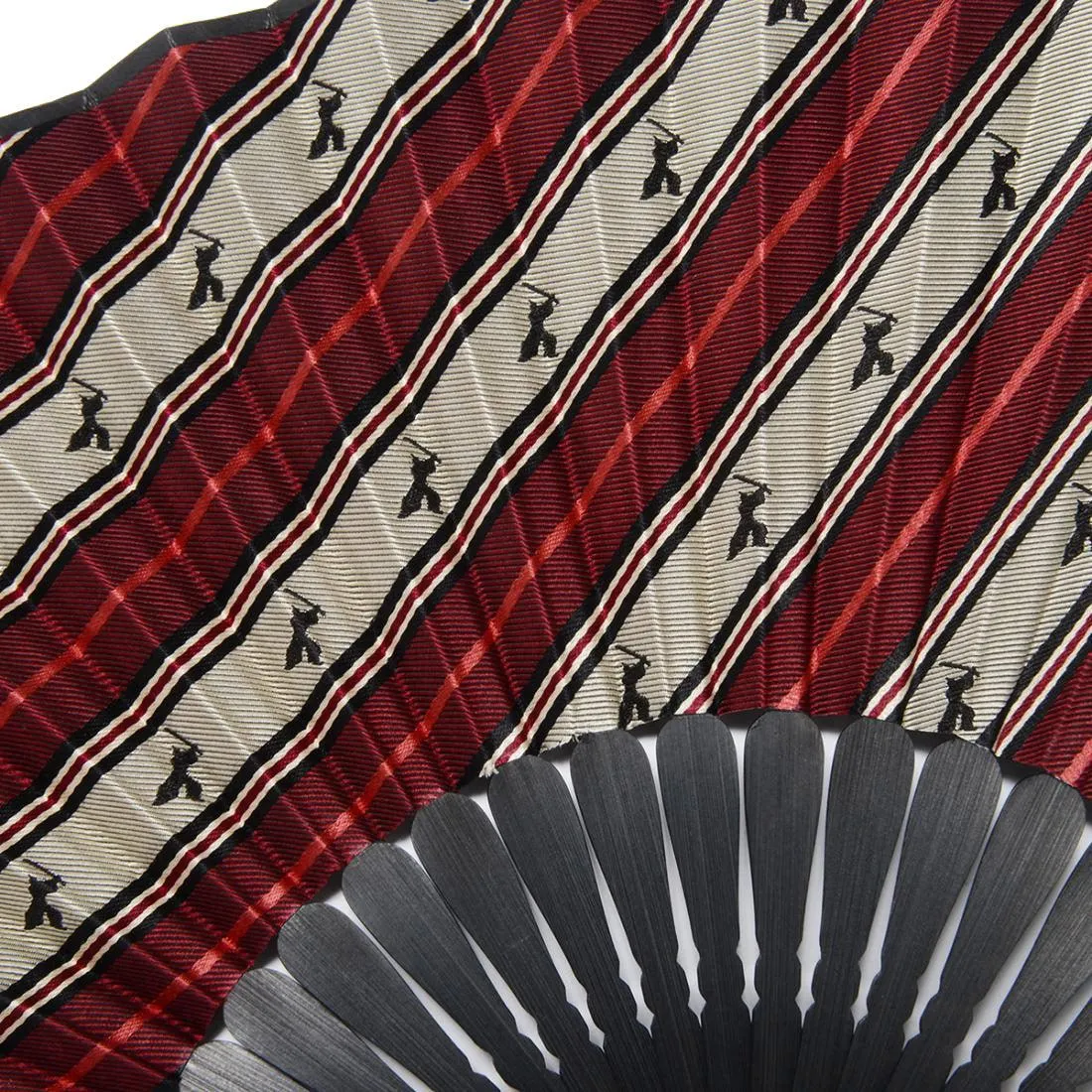 Hand Made Japanese Folding Fan -Striped Pattern Jacquard Woven Kyoto Silk & Bamboo Made in Japan