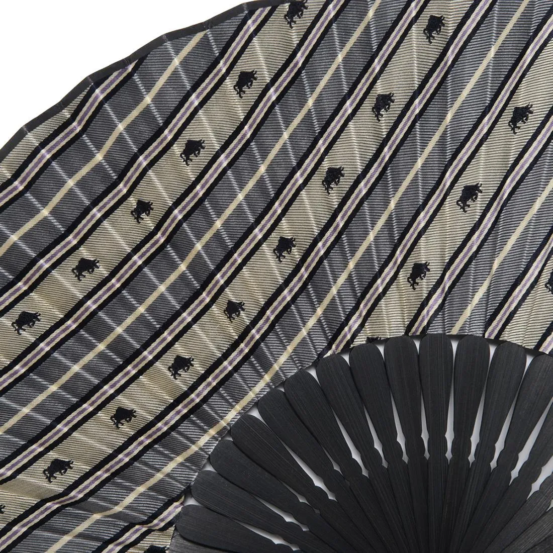 Hand Made Japanese Folding Fan -Striped Pattern Jacquard Woven Kyoto Silk & Bamboo Made in Japan