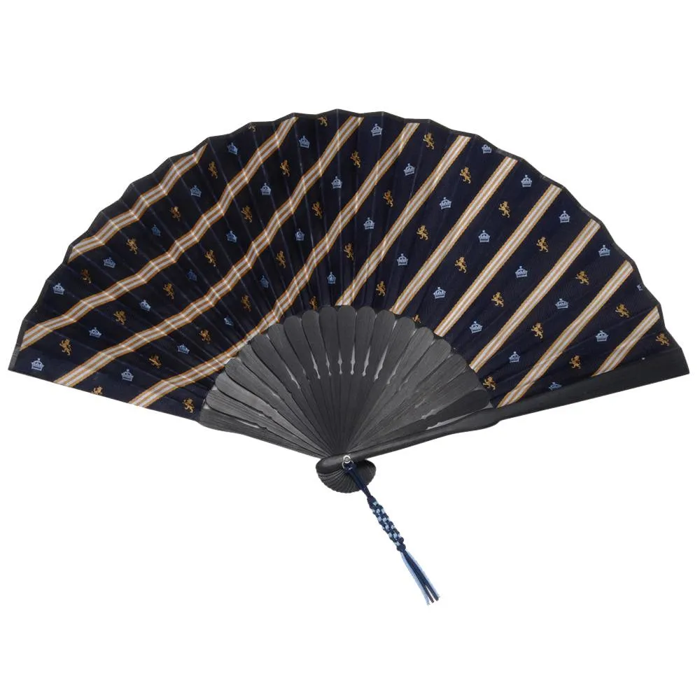 Hand Made Japanese Folding Fan -Striped Pattern Jacquard Woven Kyoto Silk & Bamboo Made in Japan