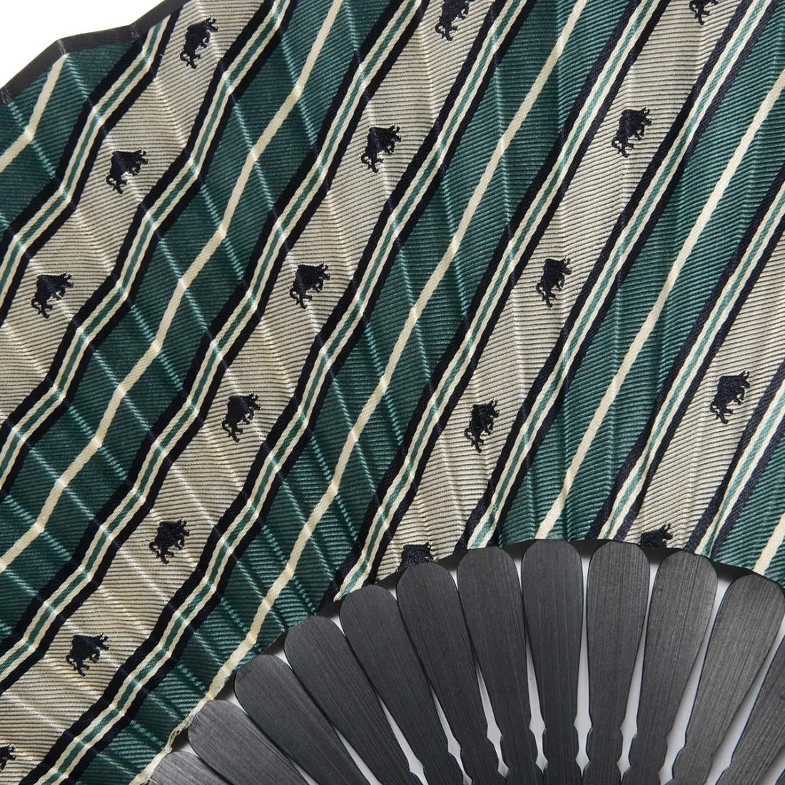 Hand Made Japanese Folding Fan -Striped Pattern Jacquard Woven Kyoto Silk & Bamboo Made in Japan