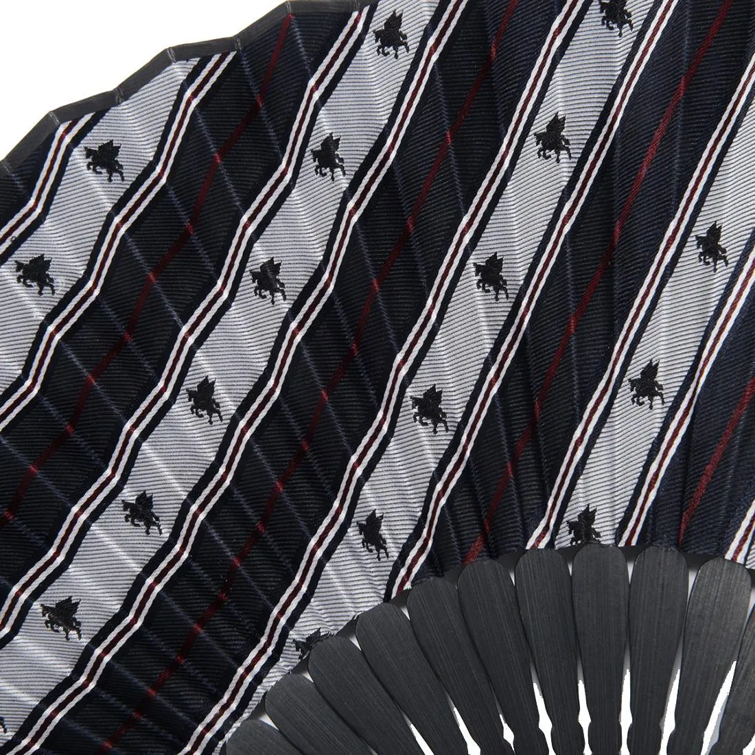 Hand Made Japanese Folding Fan -Striped Pattern Jacquard Woven Kyoto Silk & Bamboo Made in Japan