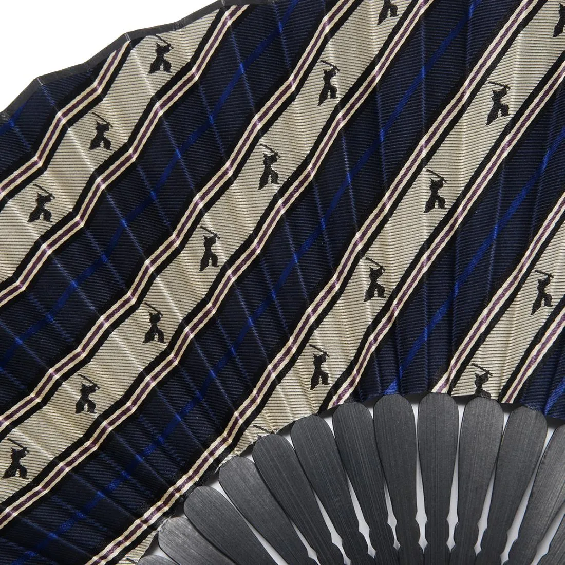 Hand Made Japanese Folding Fan -Striped Pattern Jacquard Woven Kyoto Silk & Bamboo Made in Japan