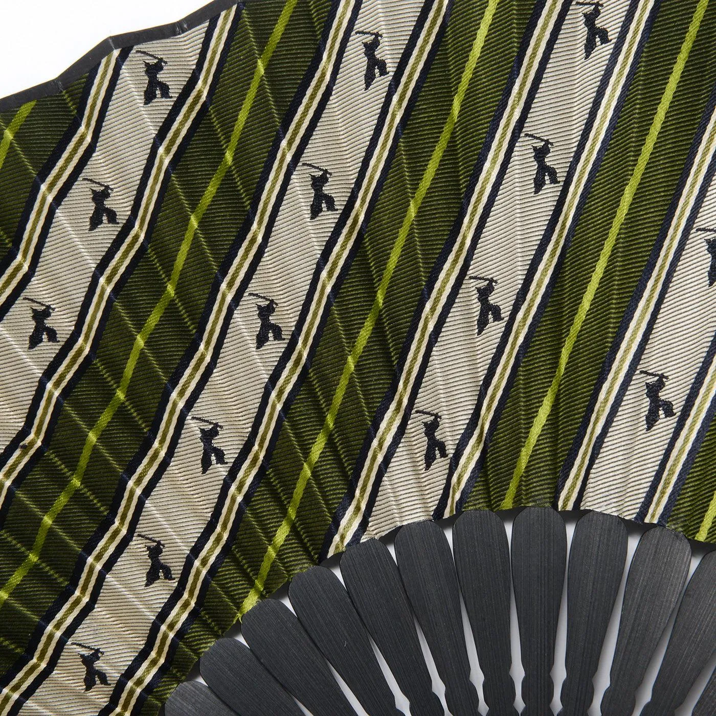 Hand Made Japanese Folding Fan -Striped Pattern Jacquard Woven Kyoto Silk & Bamboo Made in Japan