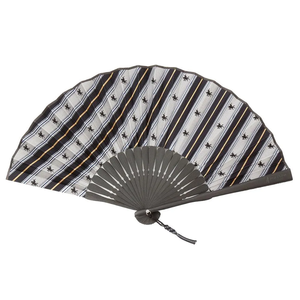 Hand Made Japanese Folding Fan -Striped Pattern Jacquard Woven Kyoto Silk & Bamboo Made in Japan