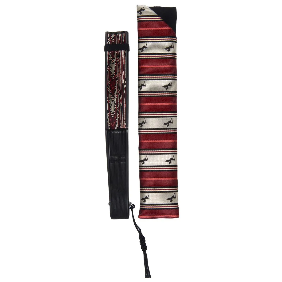 Hand Made Japanese Folding Fan -Striped Pattern Jacquard Woven Kyoto Silk & Bamboo Made in Japan