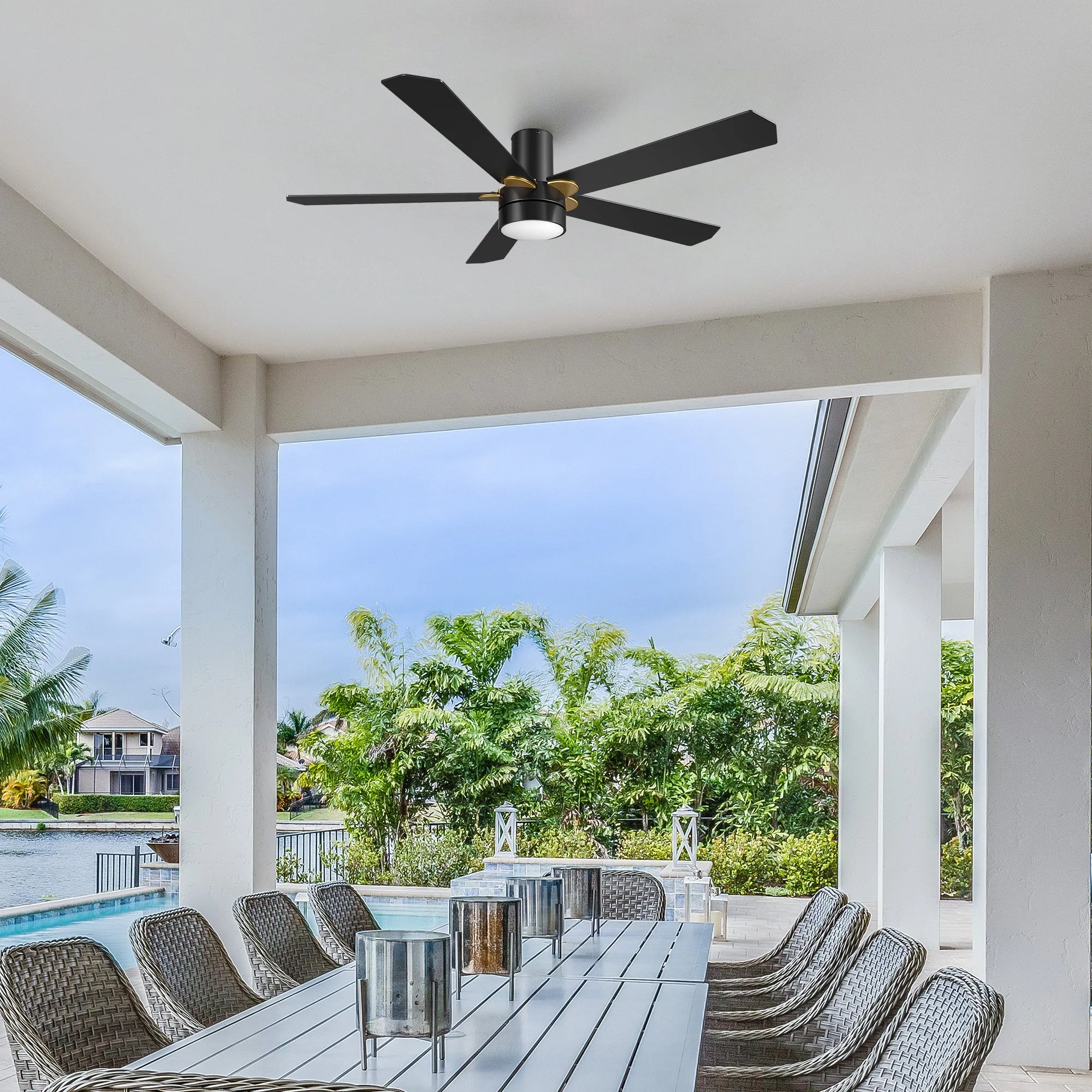 Harlem Low Profile Smart Ceiling Fan with LED Light Outdoor/indoor 52"