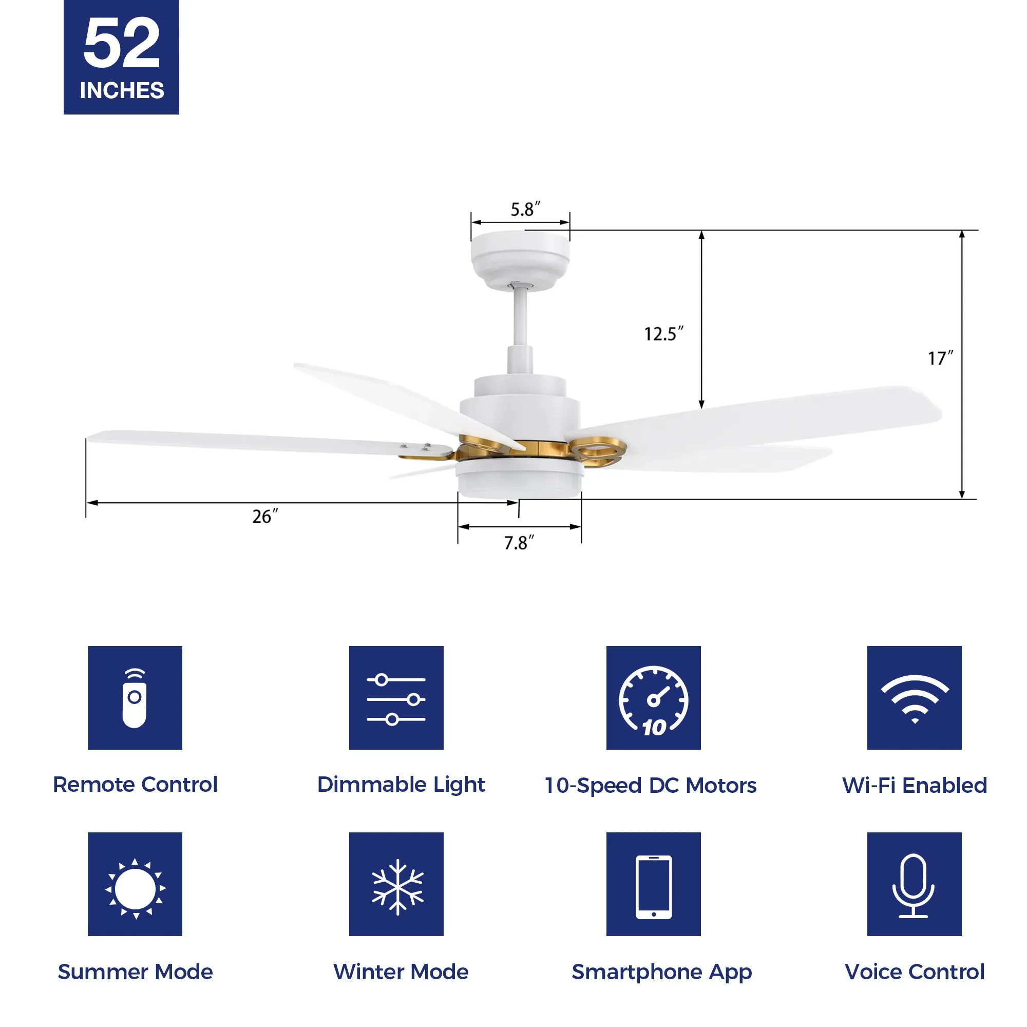 Havre Outdoor Ceiling Fan with Dimmable LED Light Remote-Smart 52"