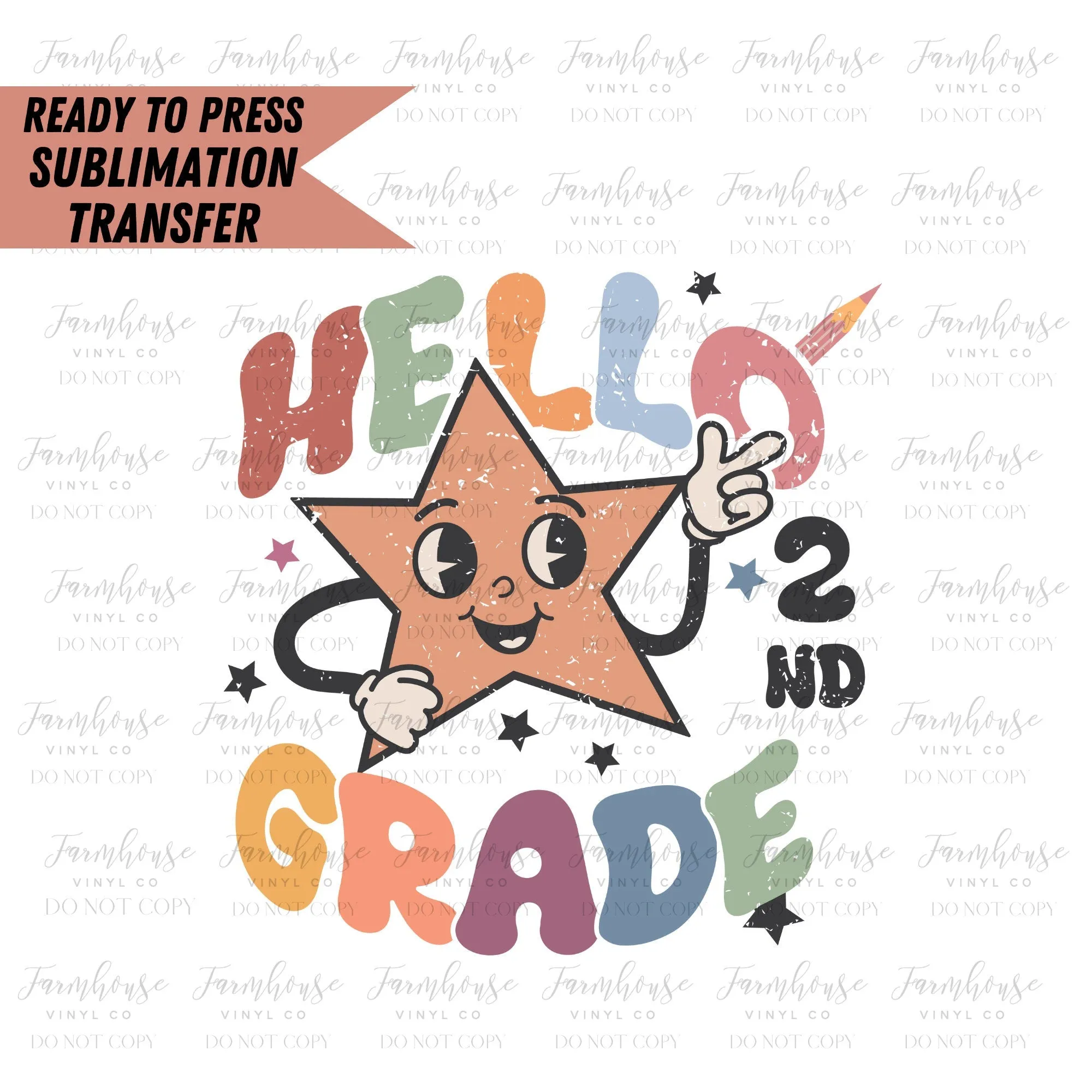 Hello Pre-K Retro Star, Ready to Press Sublimation Transfer, Sublimation Transfer, Heat Transfer, Ready to Press, First Day of School, Staff