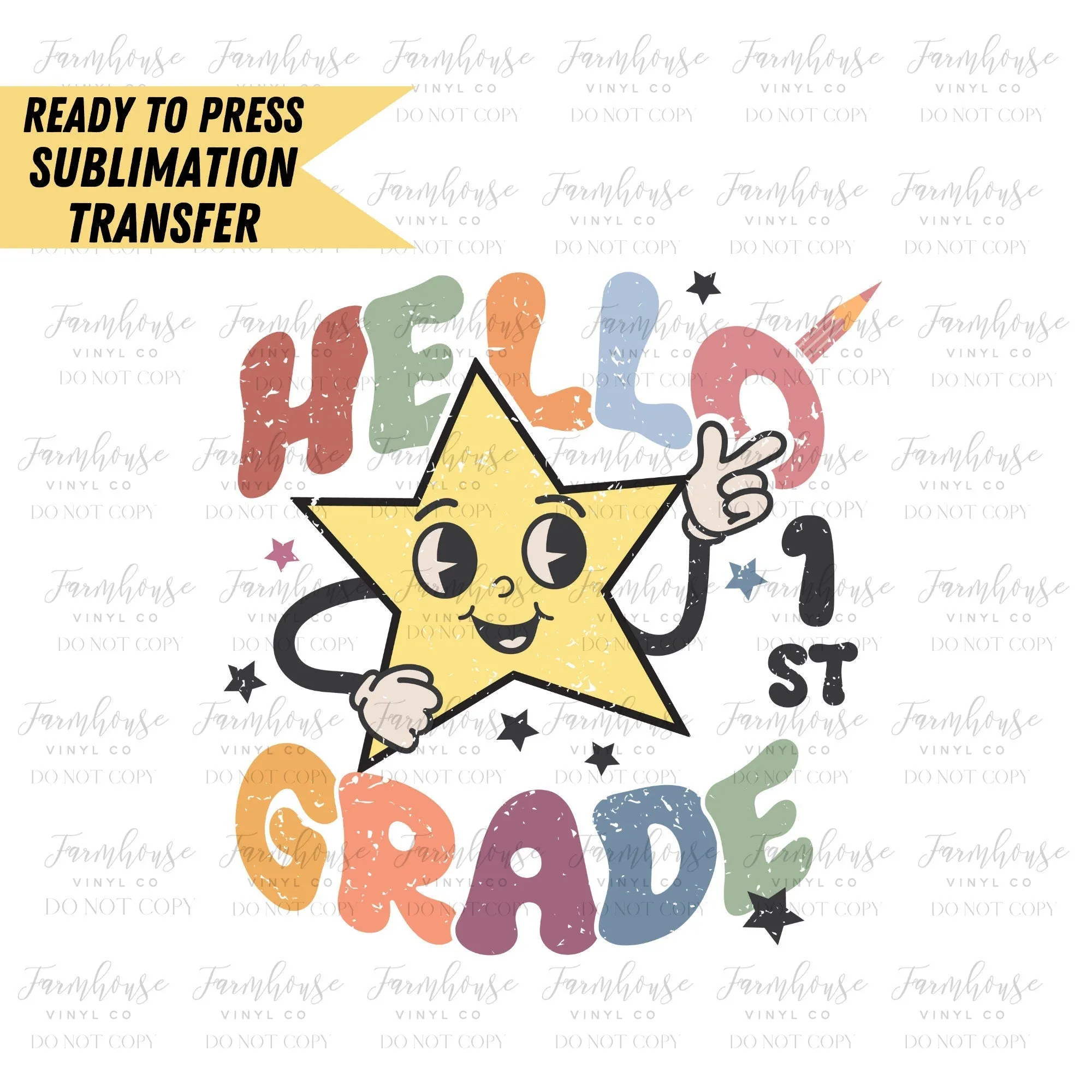 Hello Pre-K Retro Star, Ready to Press Sublimation Transfer, Sublimation Transfer, Heat Transfer, Ready to Press, First Day of School, Staff