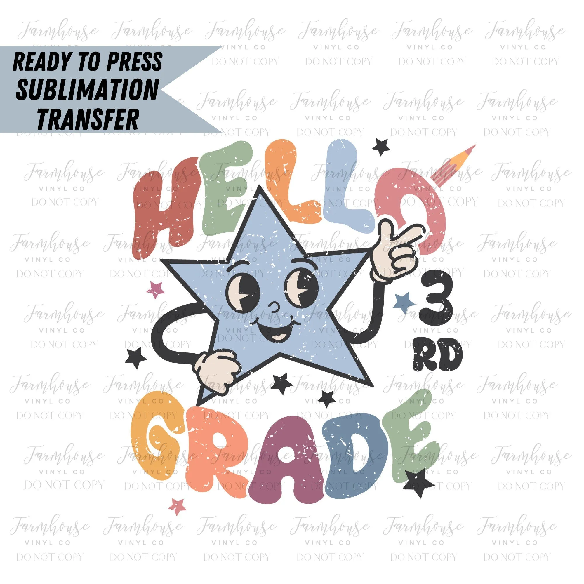 Hello Pre-K Retro Star, Ready to Press Sublimation Transfer, Sublimation Transfer, Heat Transfer, Ready to Press, First Day of School, Staff