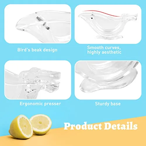 HNQH Manual Acrylic Lemon Slice Squeezer, Portable Transparent Fruit Juicer, Elegance Bird Shape, Hand Juicer for Orange Lemon Lime Pomegranate