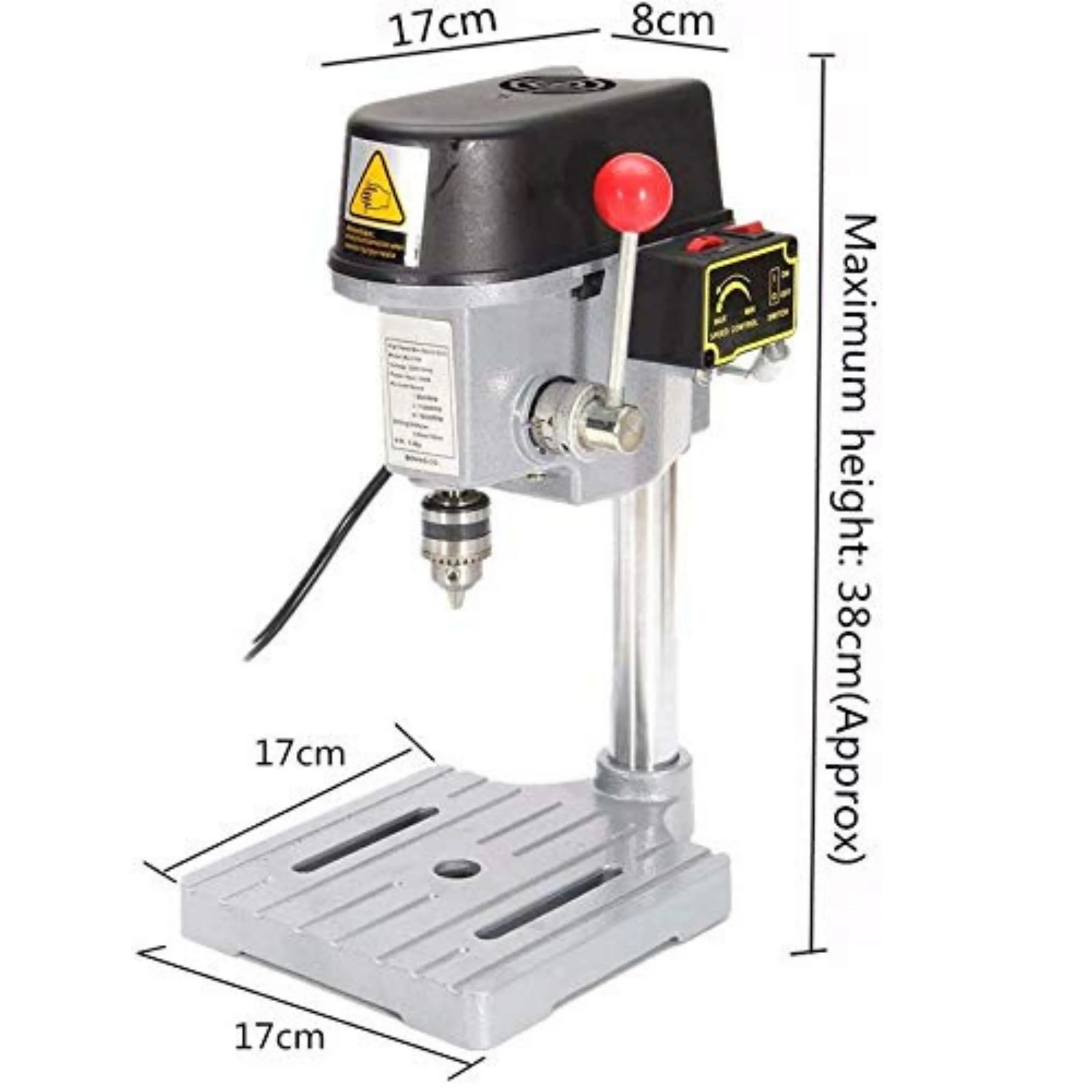 Homdum 340W High speed mini bench Drilling Machine with 3 Speed Variable Drilling - Chuck size 6.5mm - Procut Bench Press drill with CI stand Base.