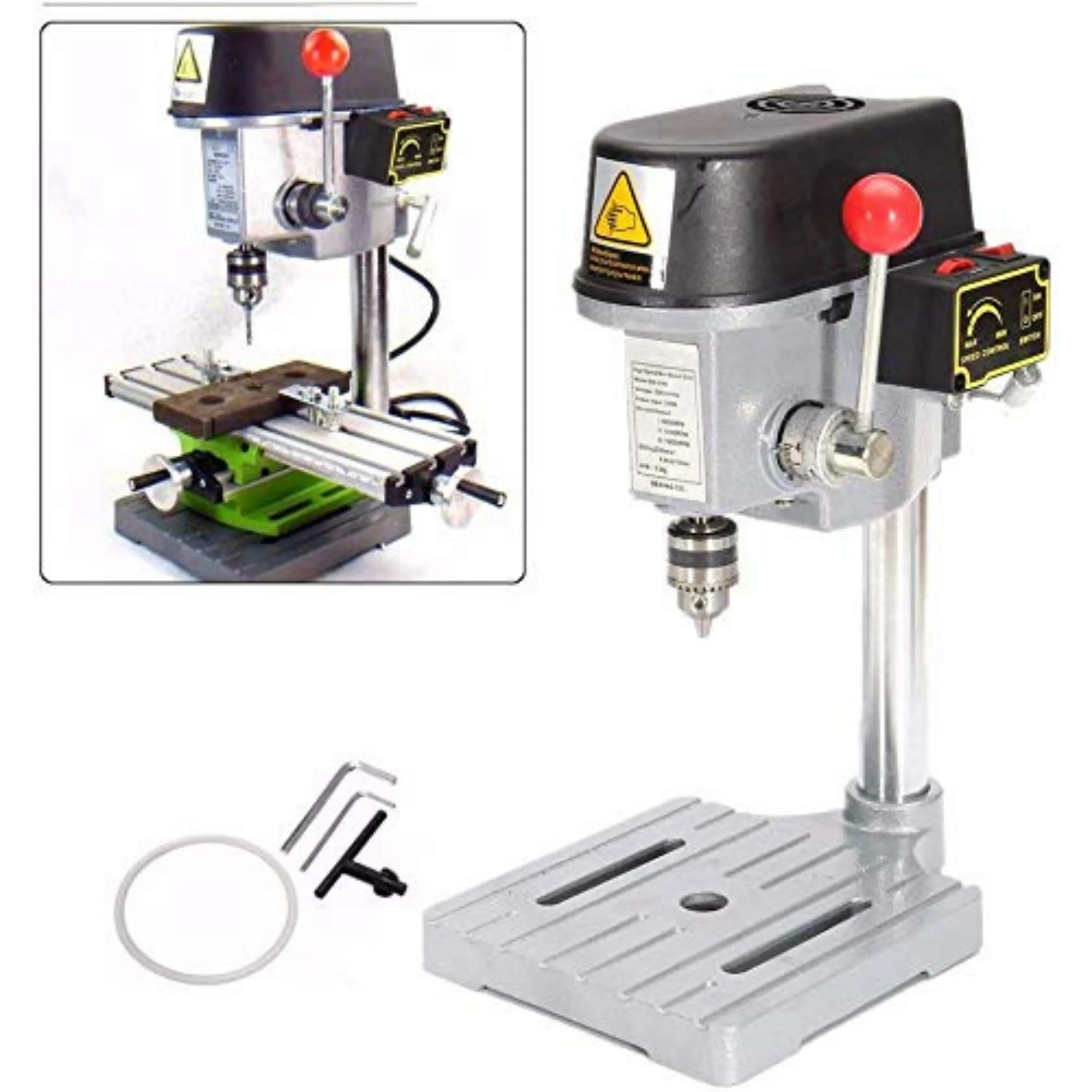 Homdum 340W High speed mini bench Drilling Machine with 3 Speed Variable Drilling - Chuck size 6.5mm - Procut Bench Press drill with CI stand Base.