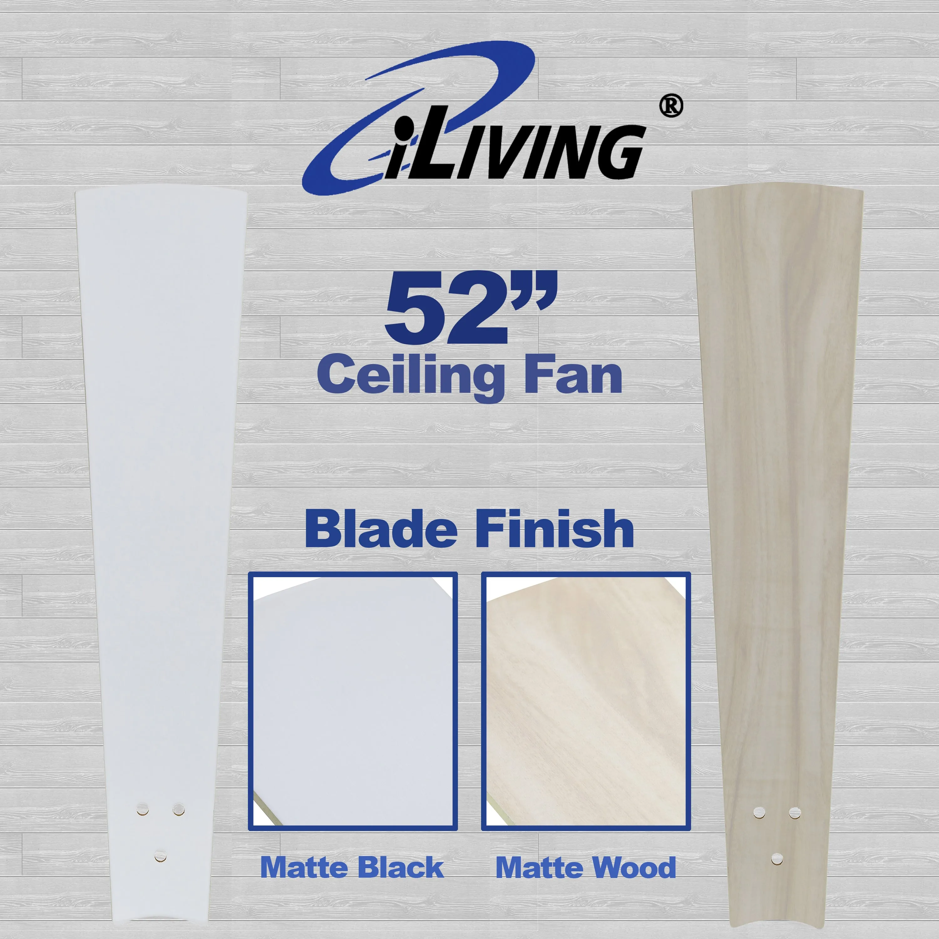 ILG8CF52W - iLIVING 52-Inch Quiet BLDC Indoor Ceiling Fan with Remote Control, 3 Blades 6 Speeds, 5650 CFM, White/Wood Finish