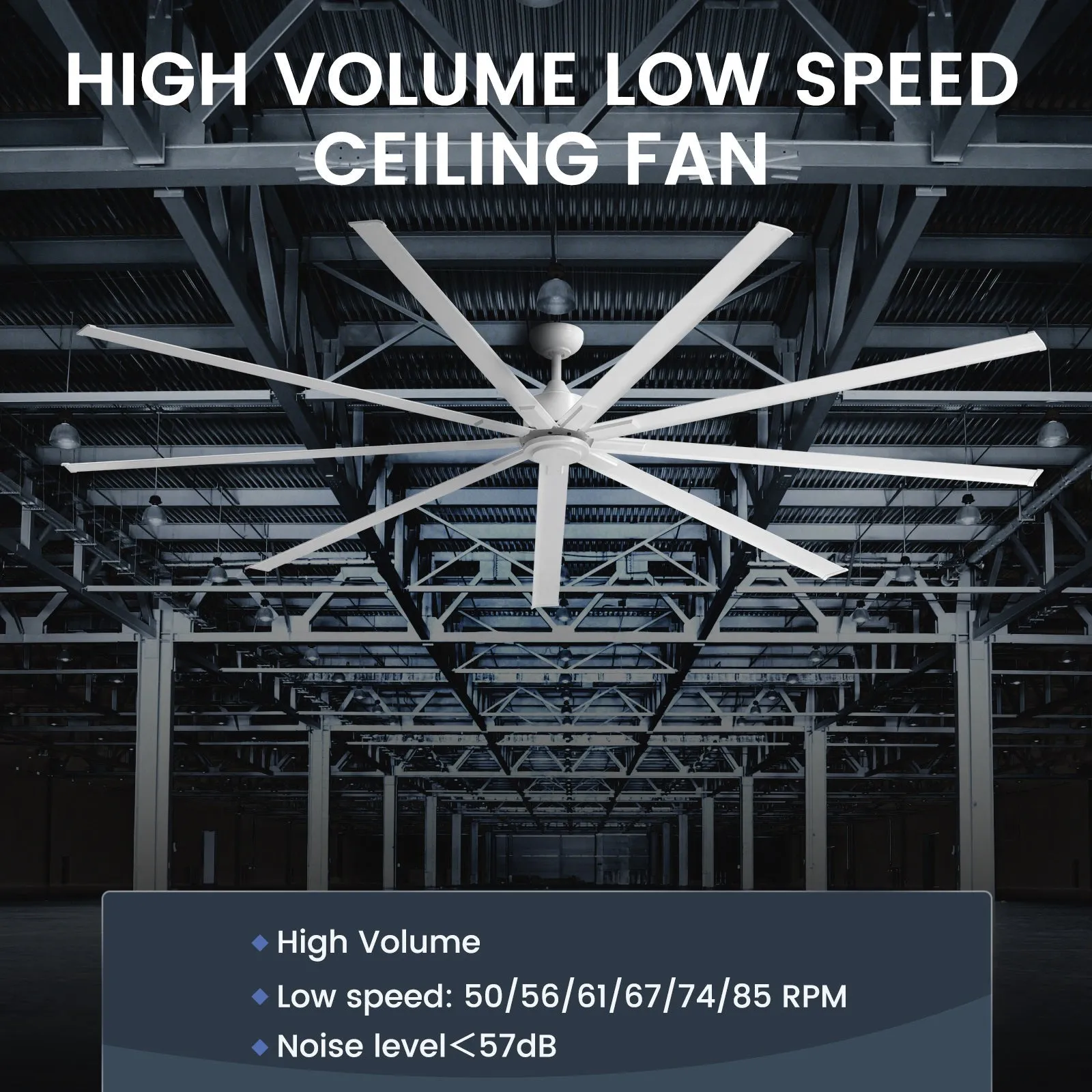 iLiving 96-Inch, 8 feet HVLS 9 Blades BLDC Big Ceiling Fan, High Volume Low Speed HVLS Fan, Reversible Industrial Commercial and Residential, with IR Remote